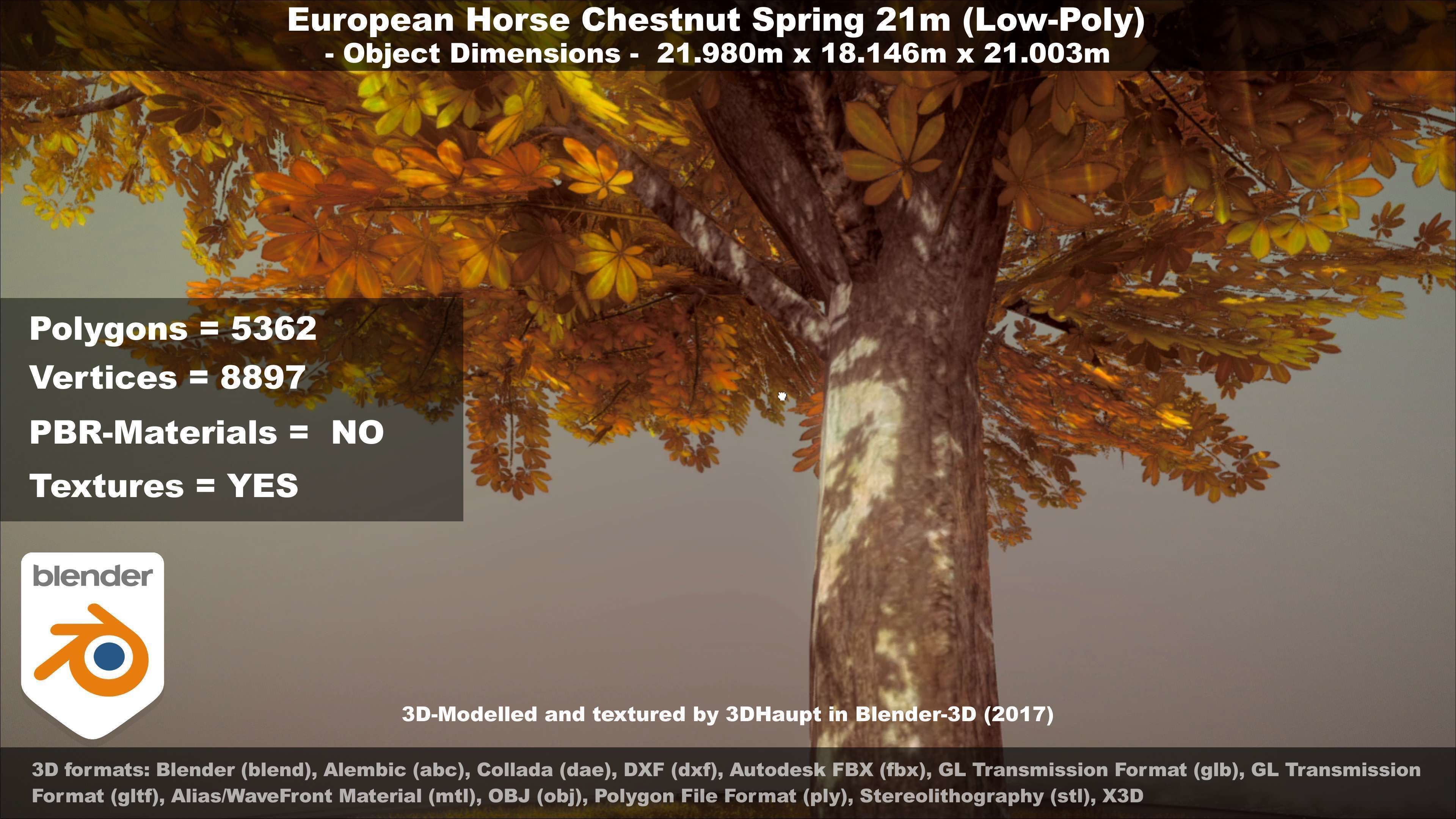 European Horse Chestnut Autumn 21m  Low-poly 3D model_88
