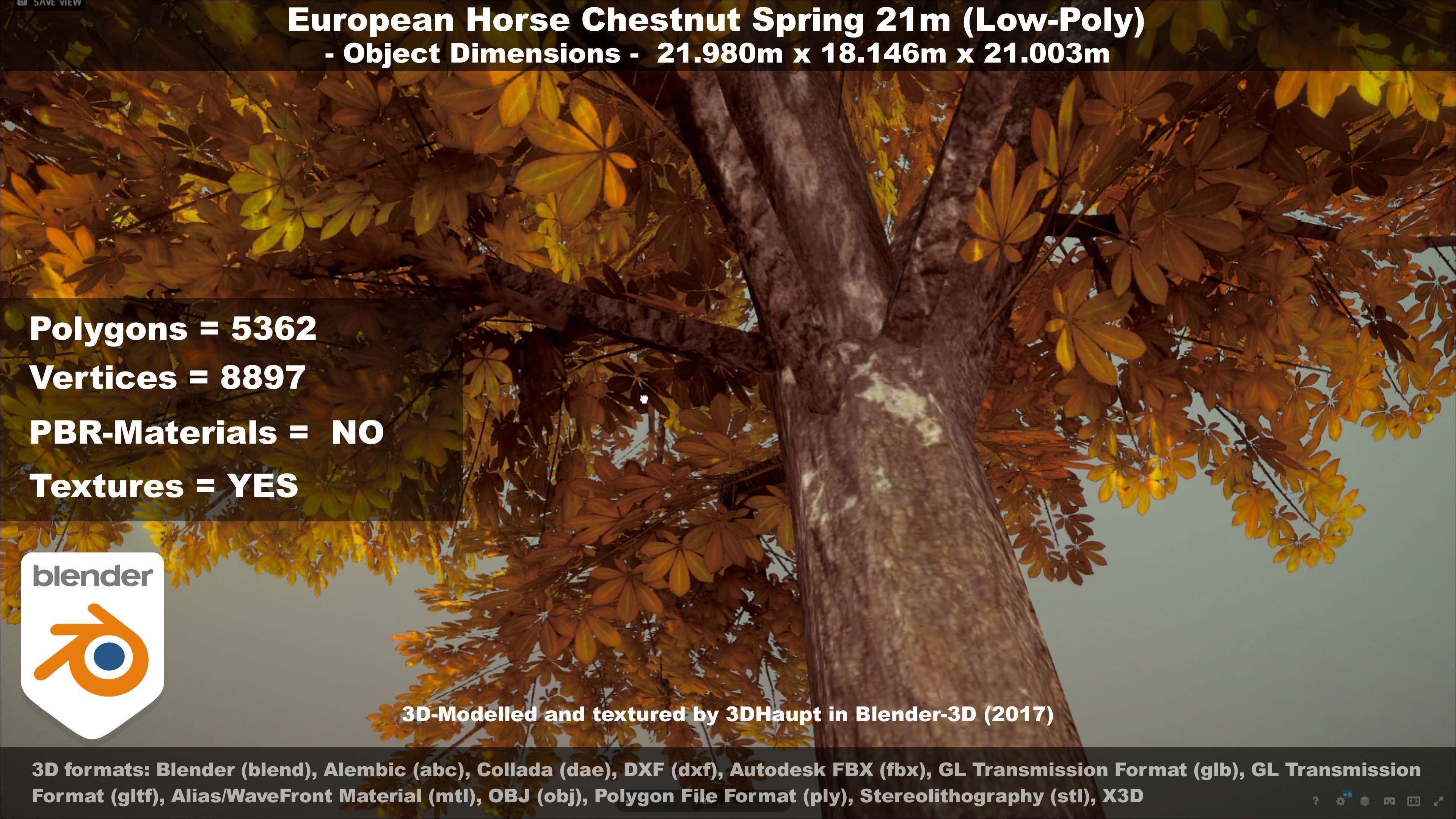 European Horse Chestnut Autumn 21m  Low-poly 3D model_103