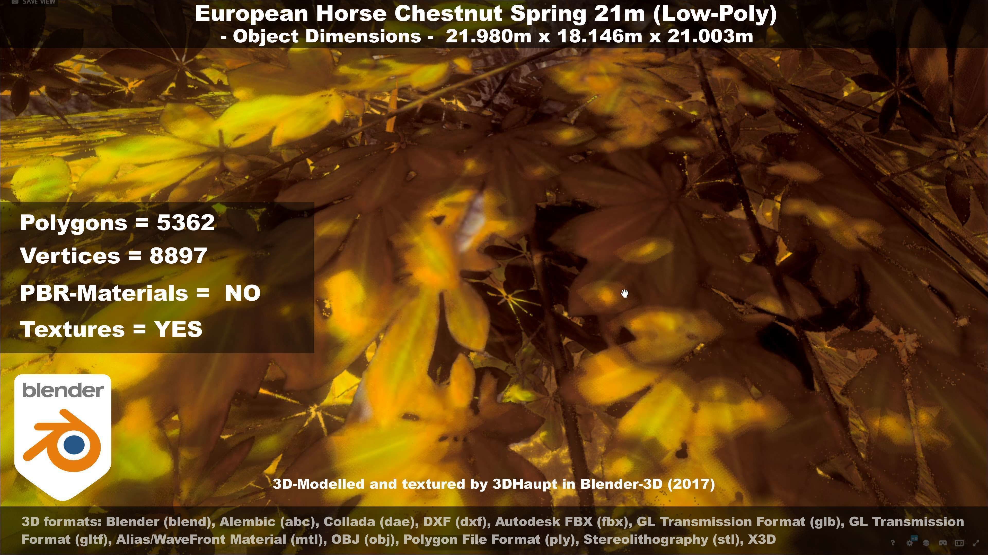 European Horse Chestnut Autumn 21m  Low-poly 3D model_89