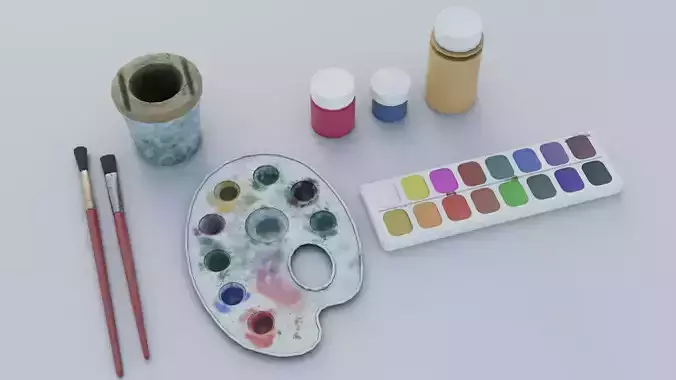 Art supplies with with palette for painting 