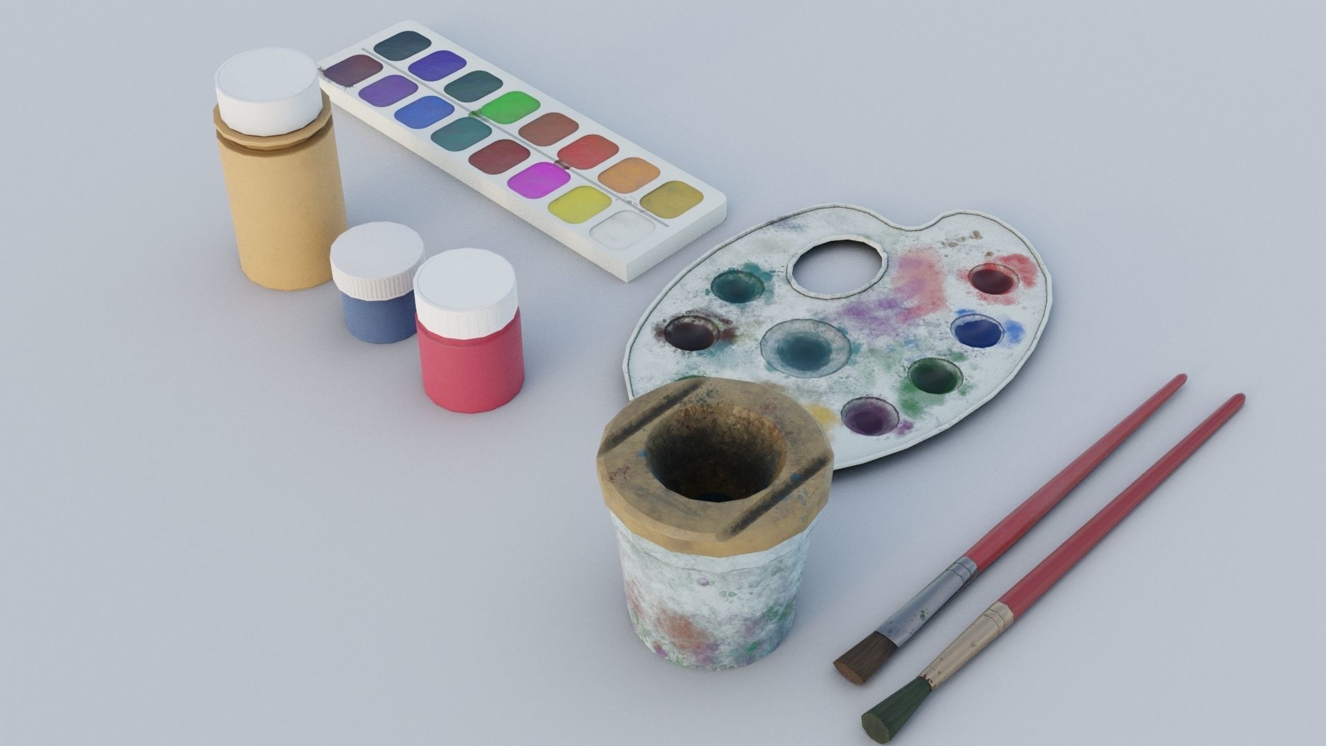 Art supplies with with palette for painting  Low-poly 3D model_2