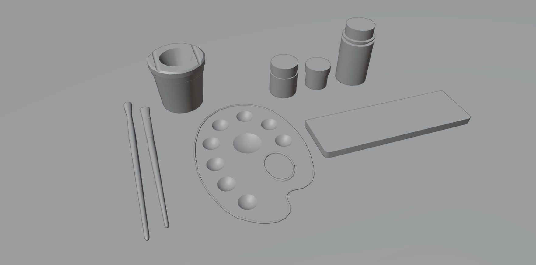 Art supplies with with palette for painting  Low-poly 3D model_7