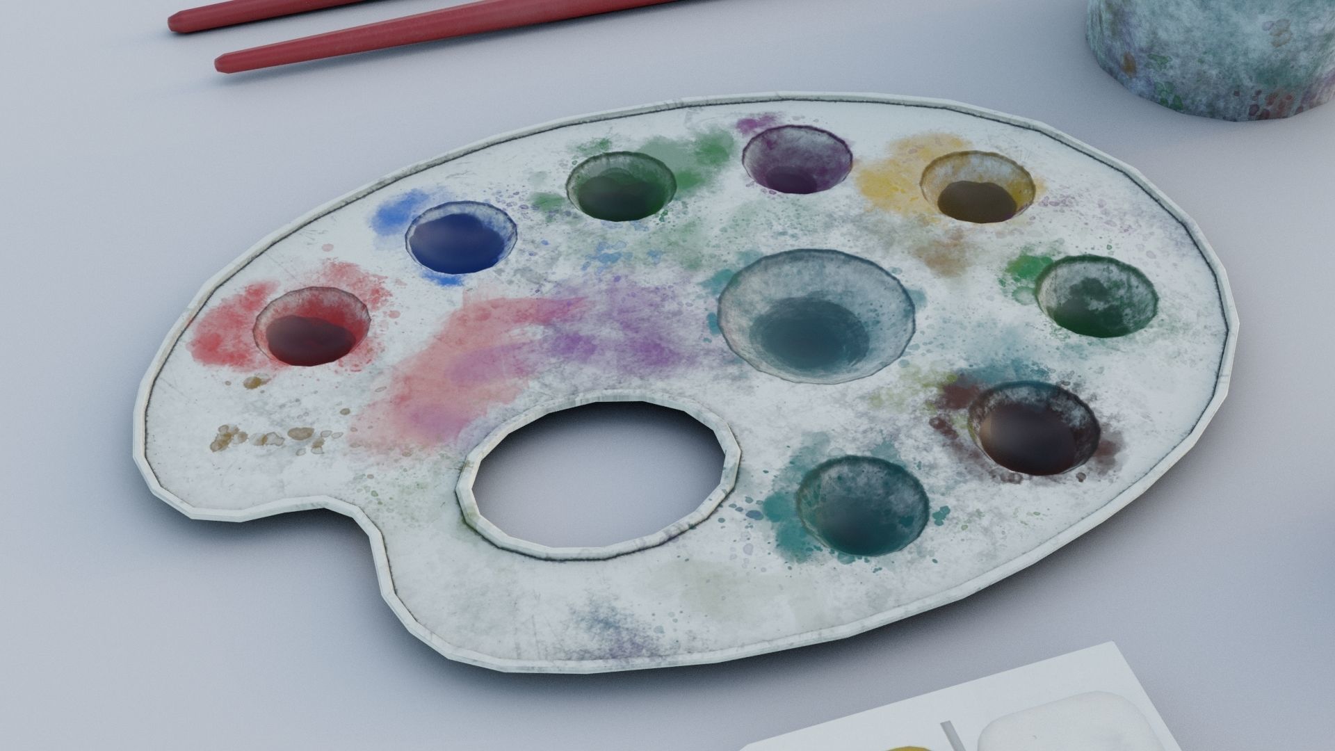 Art supplies with with palette for painting  Low-poly 3D model_1