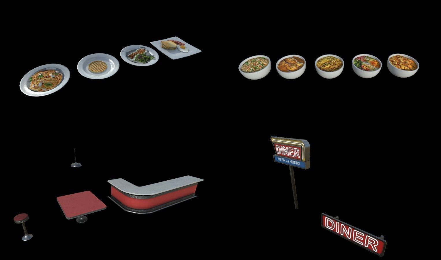 Modular Diner Pack Low-poly 3D model_30