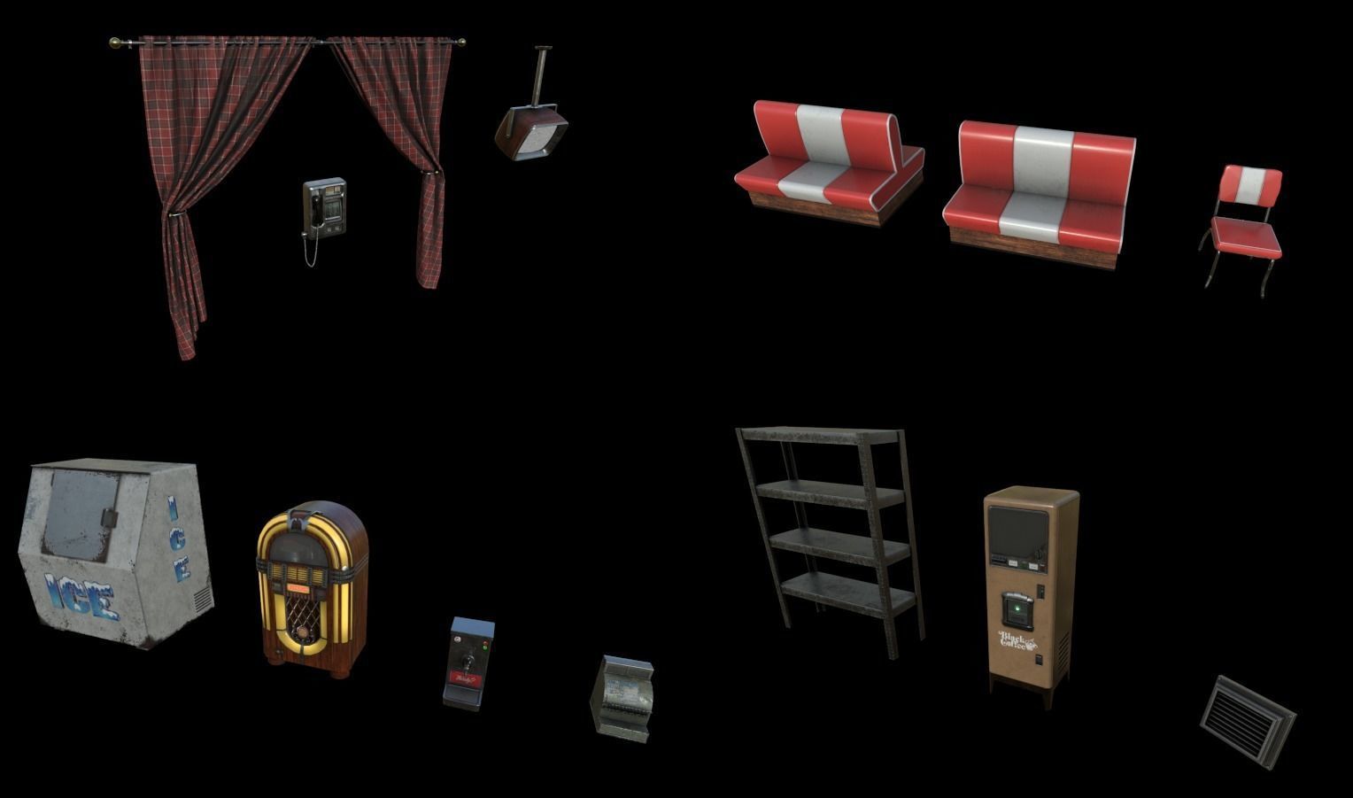 Modular Diner Pack Low-poly 3D model_29