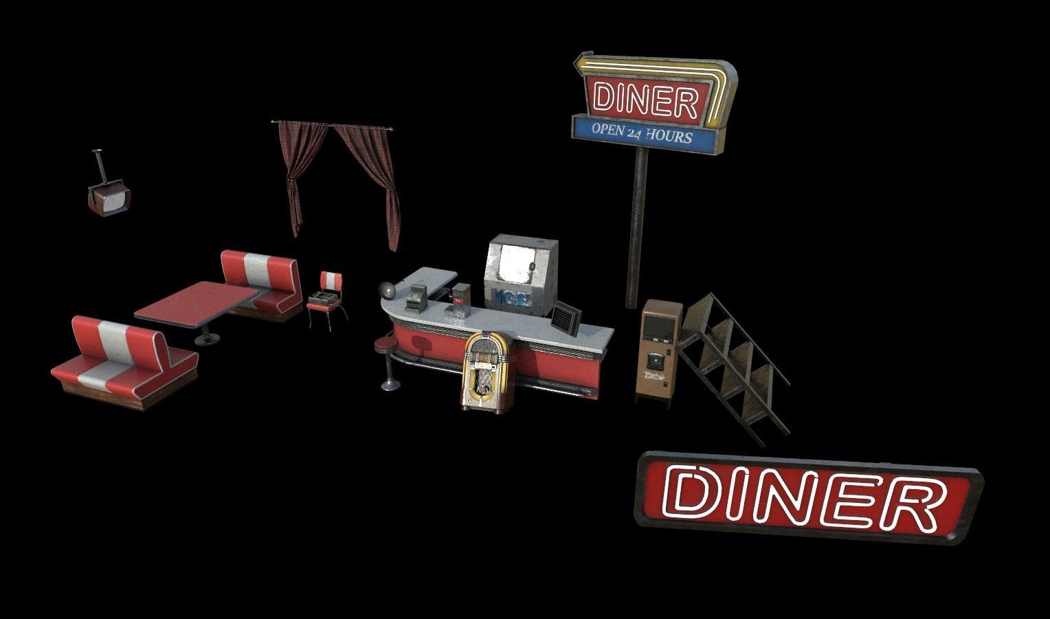 Modular Diner Pack Low-poly 3D model_35