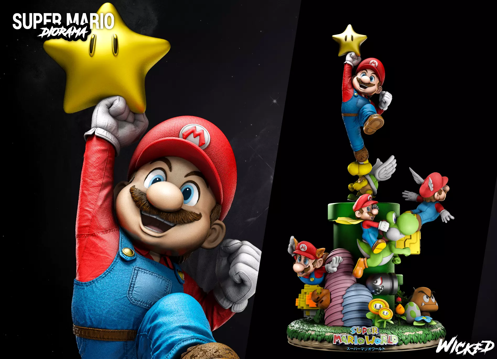 Wicked Video Game Super Mario DIORAMA COMPLETE Sculpture 3D print model_0