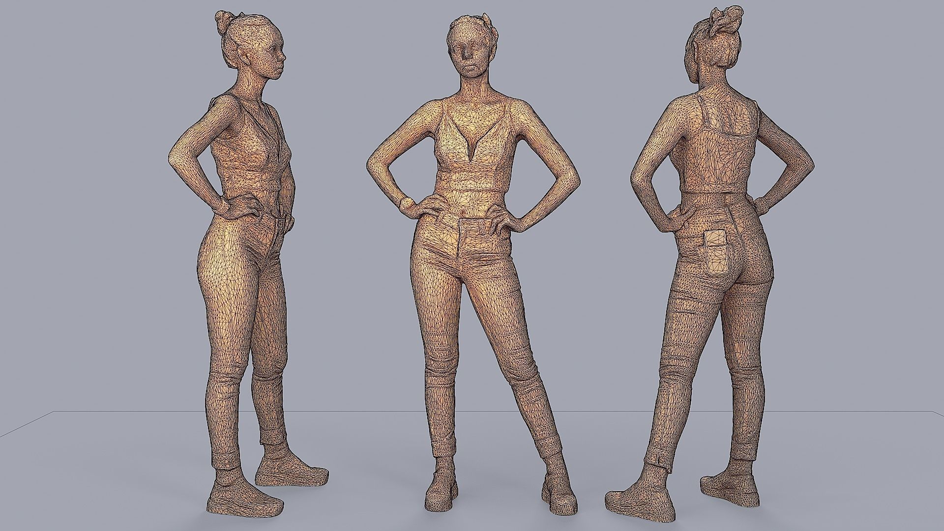 Slightly Tense Girl with Smartwatch and Smartphone 3D model_3