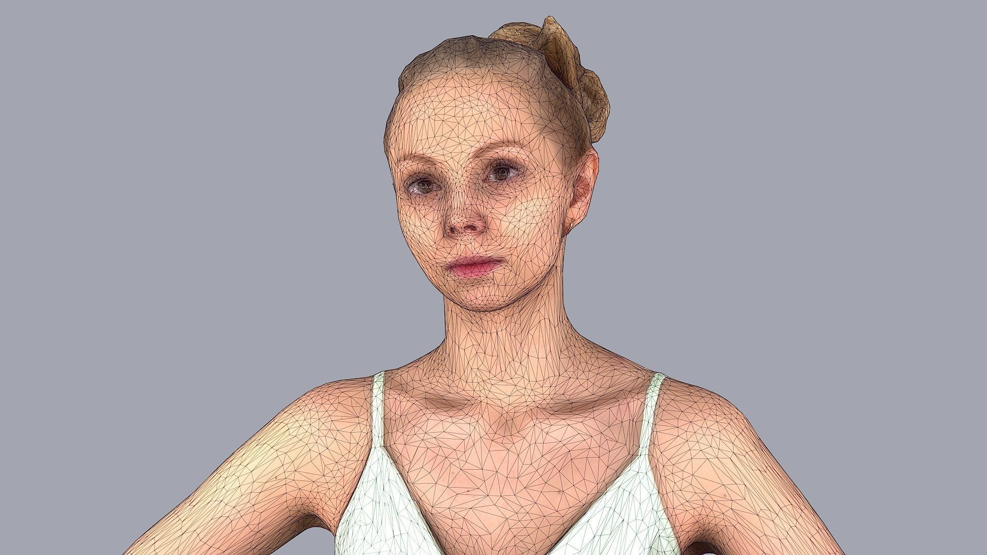 Slightly Tense Girl with Smartwatch and Smartphone 3D model_8