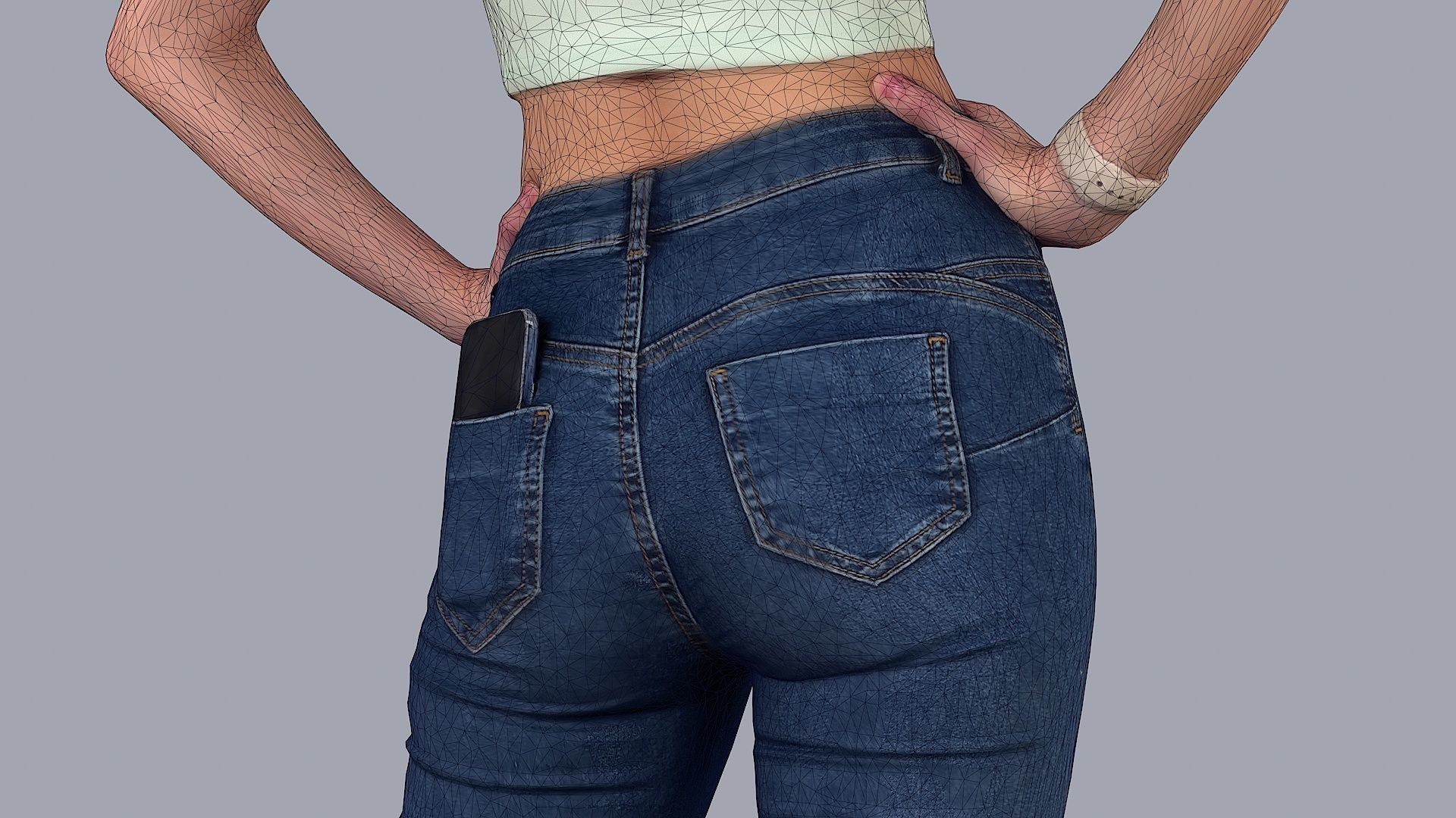 Slightly Tense Girl with Smartwatch and Smartphone 3D model_12