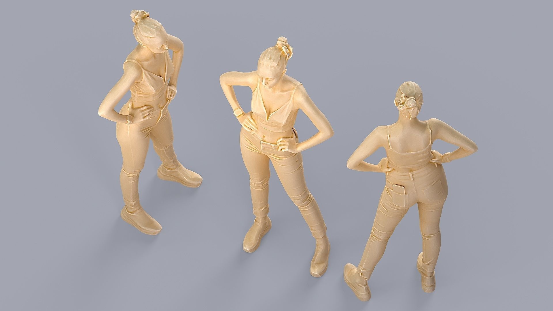 Slightly Tense Girl with Smartwatch and Smartphone 3D model_6