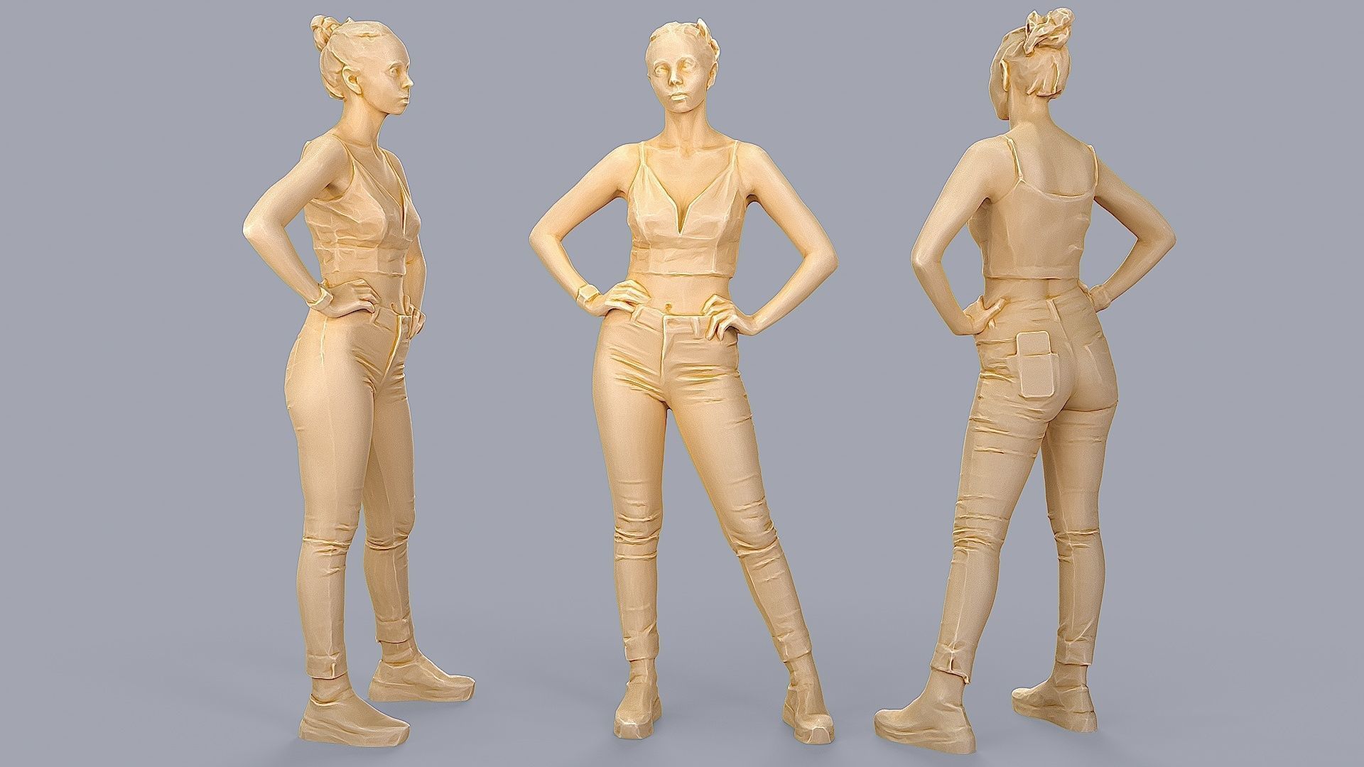 Slightly Tense Girl with Smartwatch and Smartphone 3D model_2