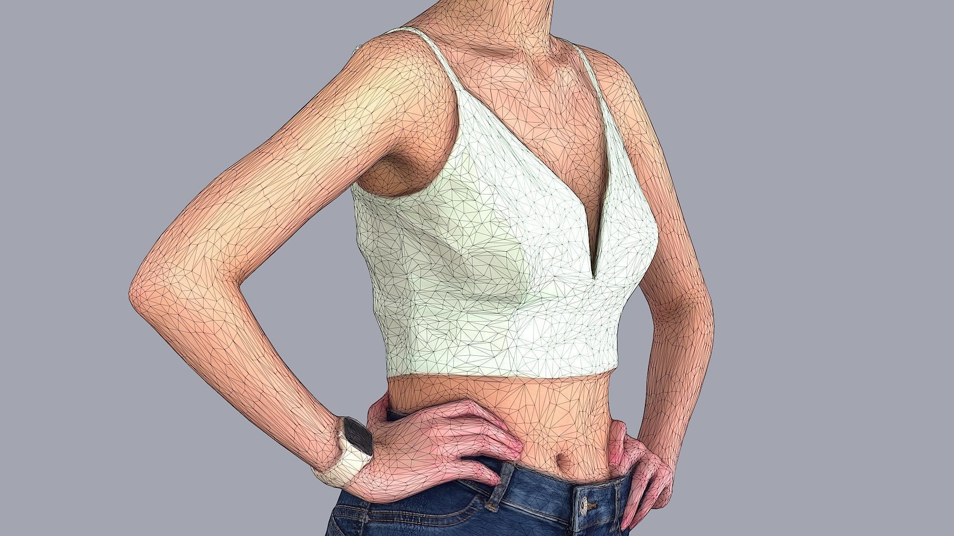 Slightly Tense Girl with Smartwatch and Smartphone 3D model_10