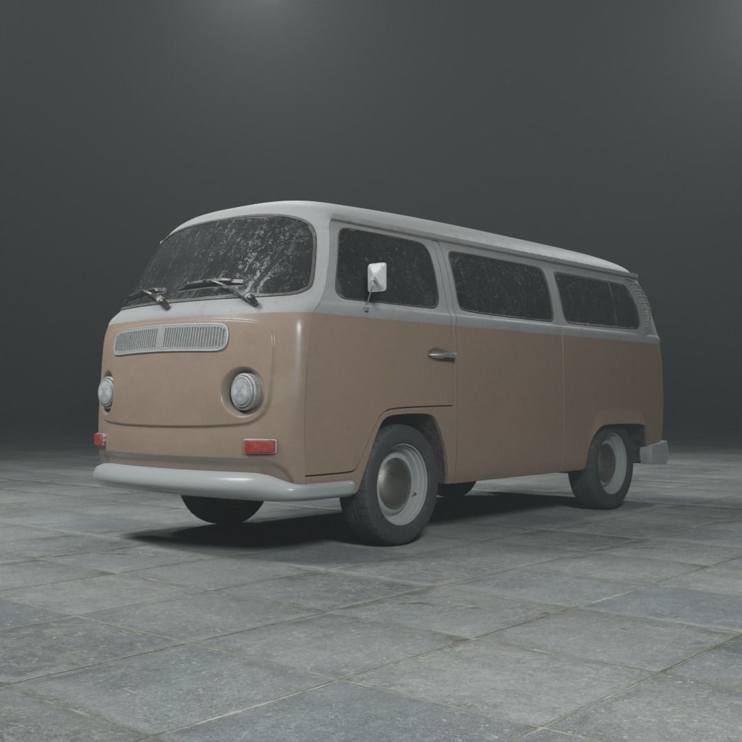 Old and Dusty Mini Bus - Low Poly Low-poly 3D model_2