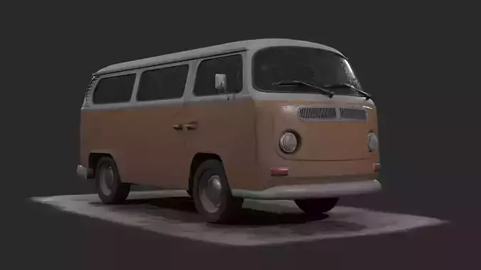 Old and Dusty Mini Bus - Low Poly