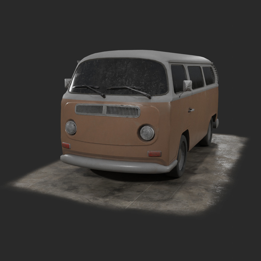 Old and Dusty Mini Bus - Low Poly Low-poly 3D model_1