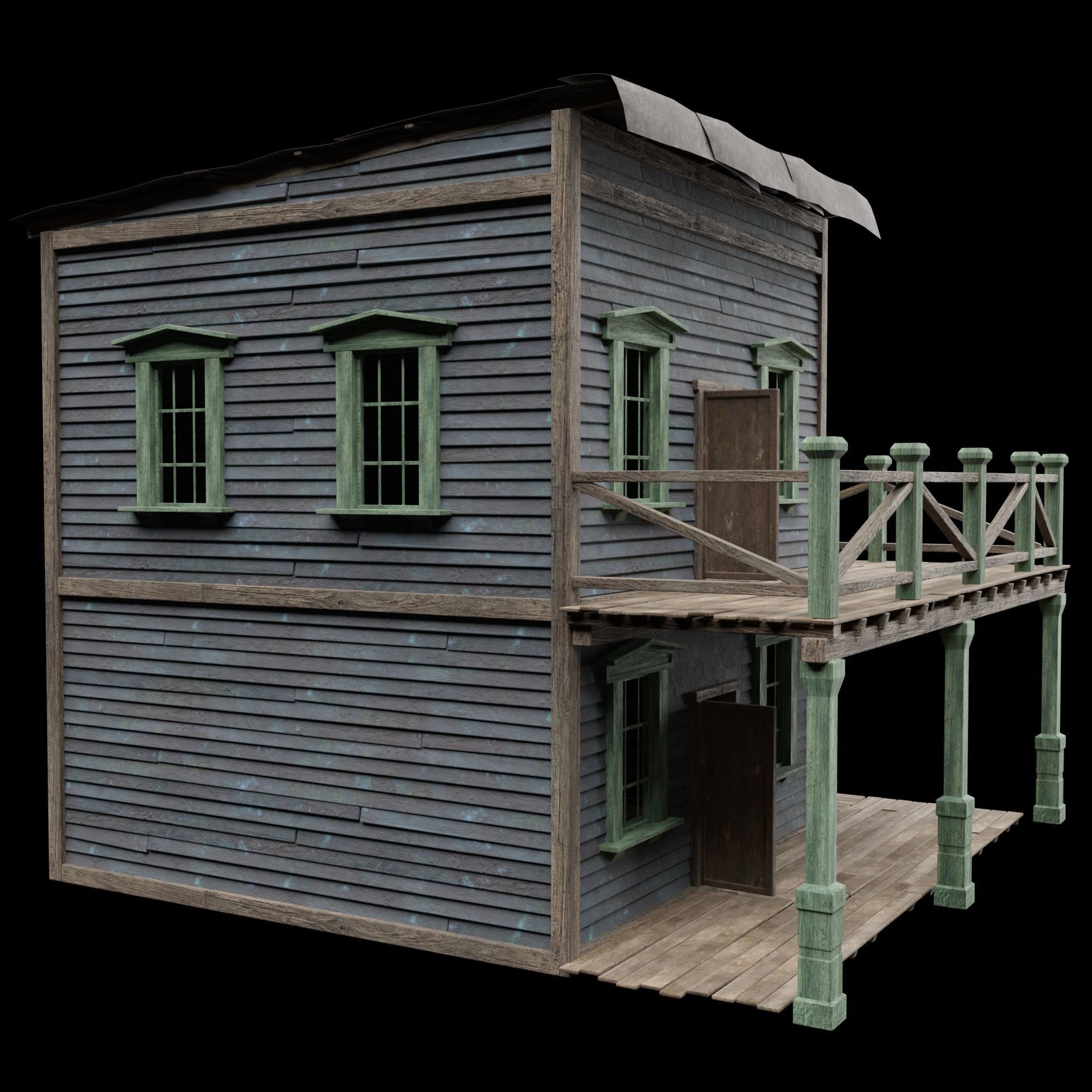 WILD WEST WESTERN HOUSE HUT COTTAGE CABIN BUILDING COLLECTION Low-poly 3D model_35