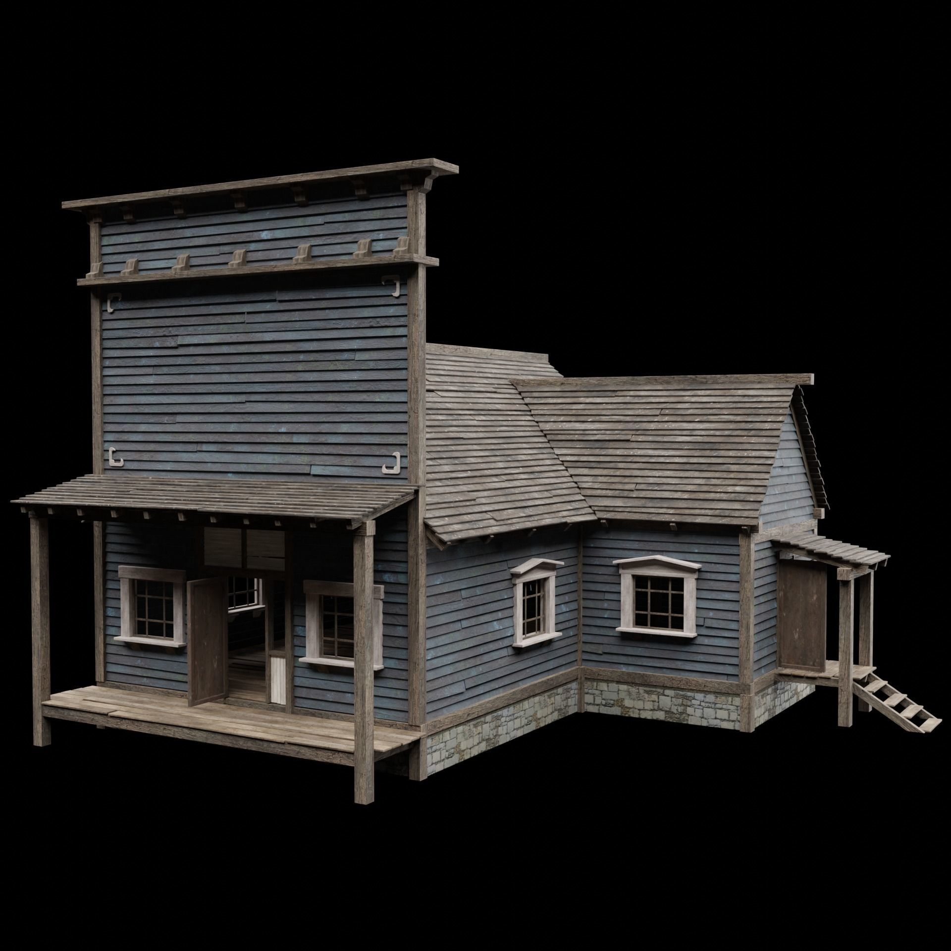 WILD WEST WESTERN HOUSE HUT COTTAGE CABIN BUILDING COLLECTION Low-poly 3D model_44