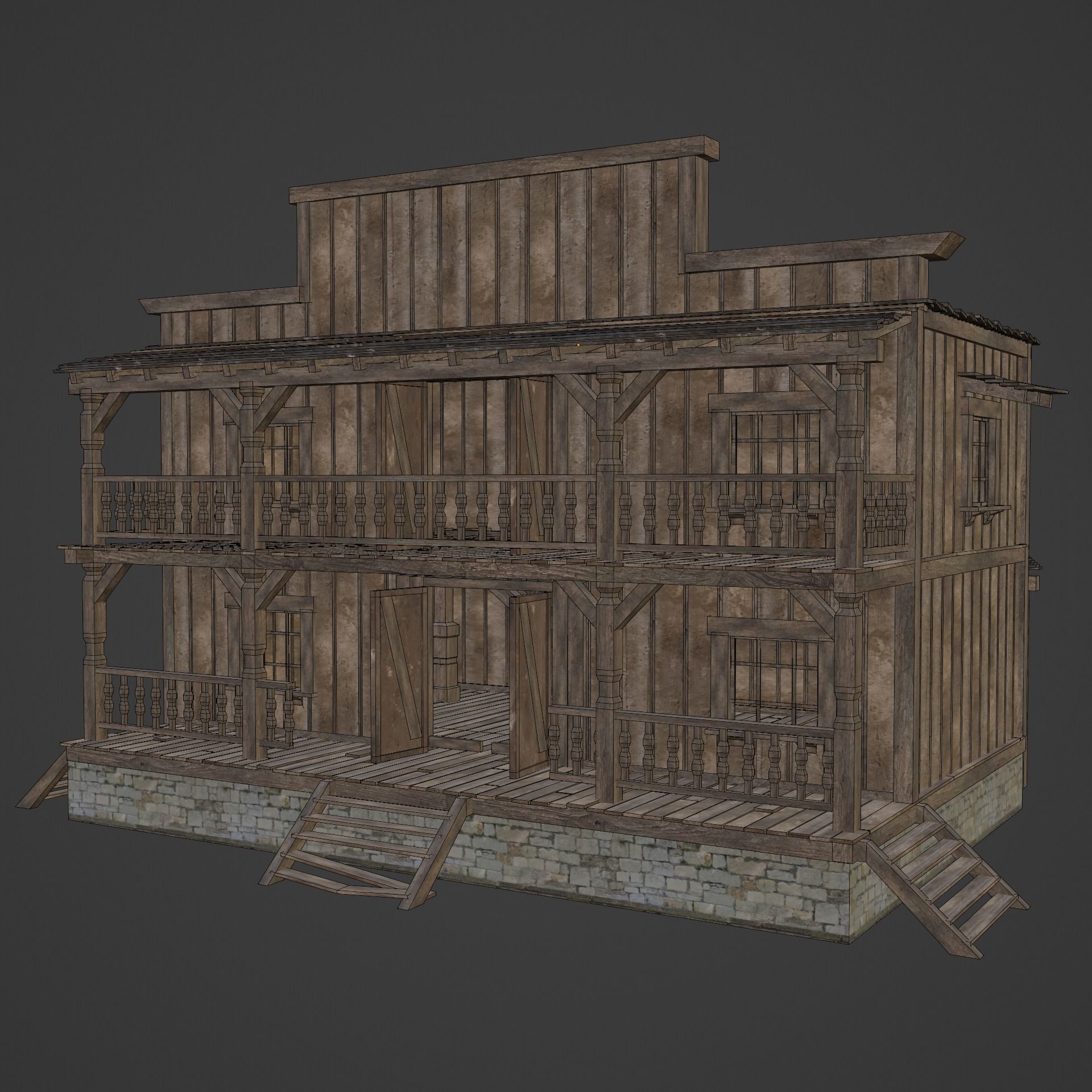 WILD WEST WESTERN HOUSE HUT COTTAGE CABIN BUILDING COLLECTION Low-poly 3D model_17