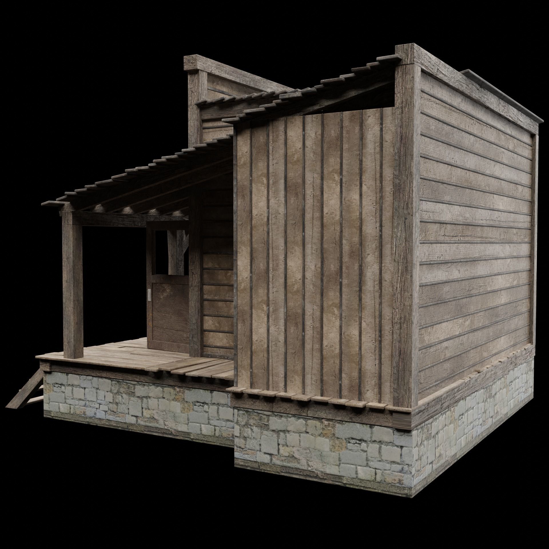 WILD WEST WESTERN HOUSE HUT COTTAGE CABIN BUILDING COLLECTION Low-poly 3D model_2