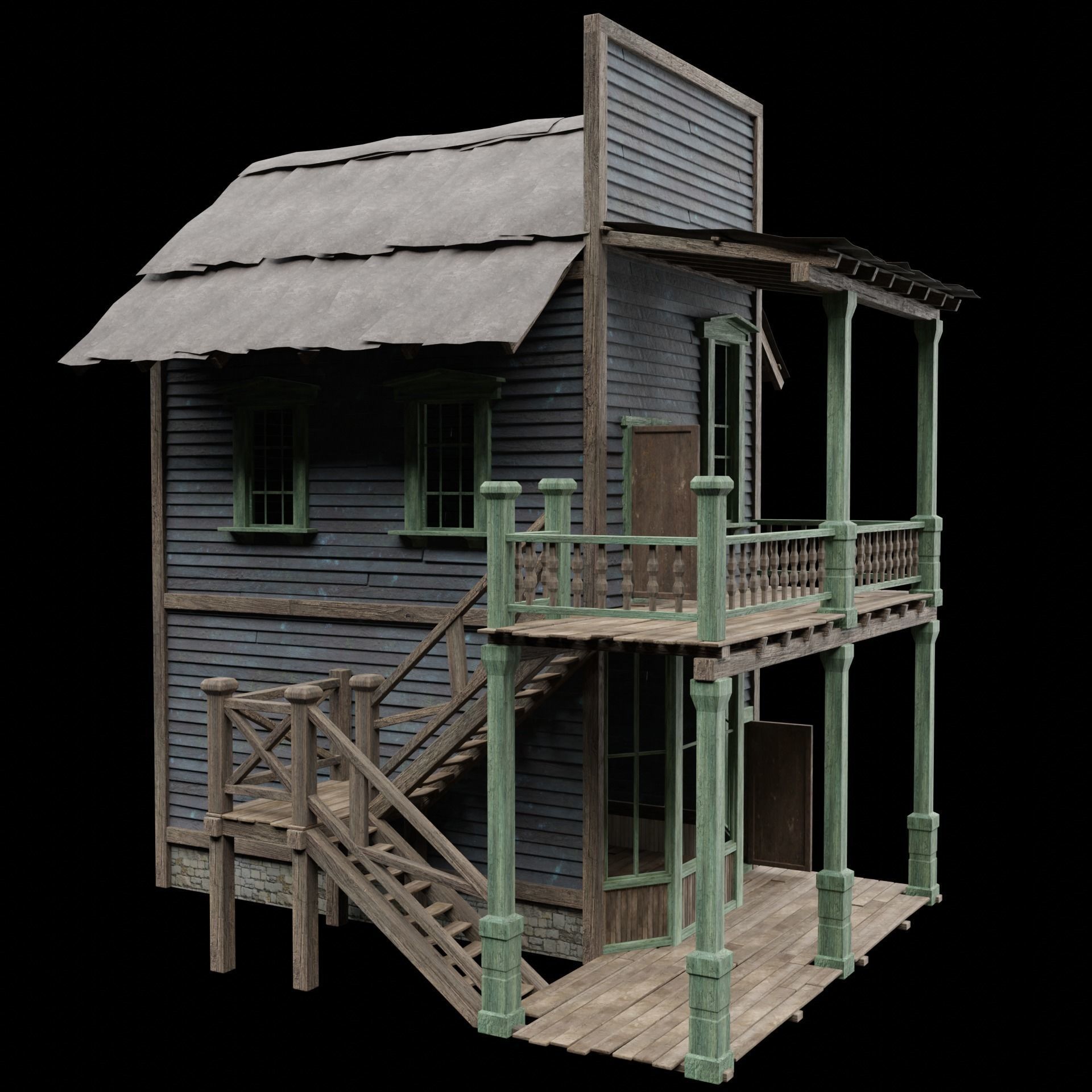 WILD WEST WESTERN HOUSE HUT COTTAGE CABIN BUILDING COLLECTION Low-poly 3D model_29