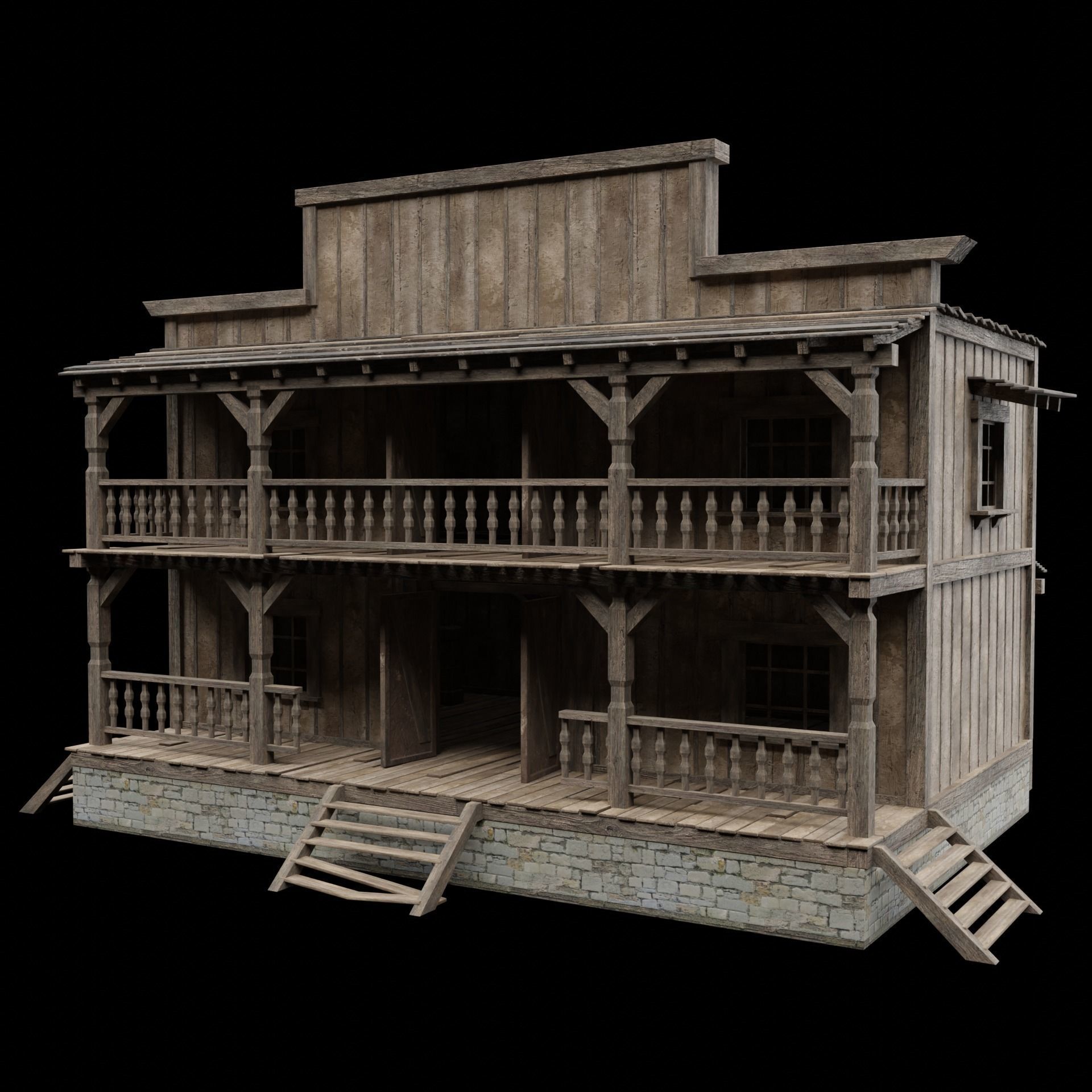 WILD WEST WESTERN HOUSE HUT COTTAGE CABIN BUILDING COLLECTION Low-poly 3D model_13