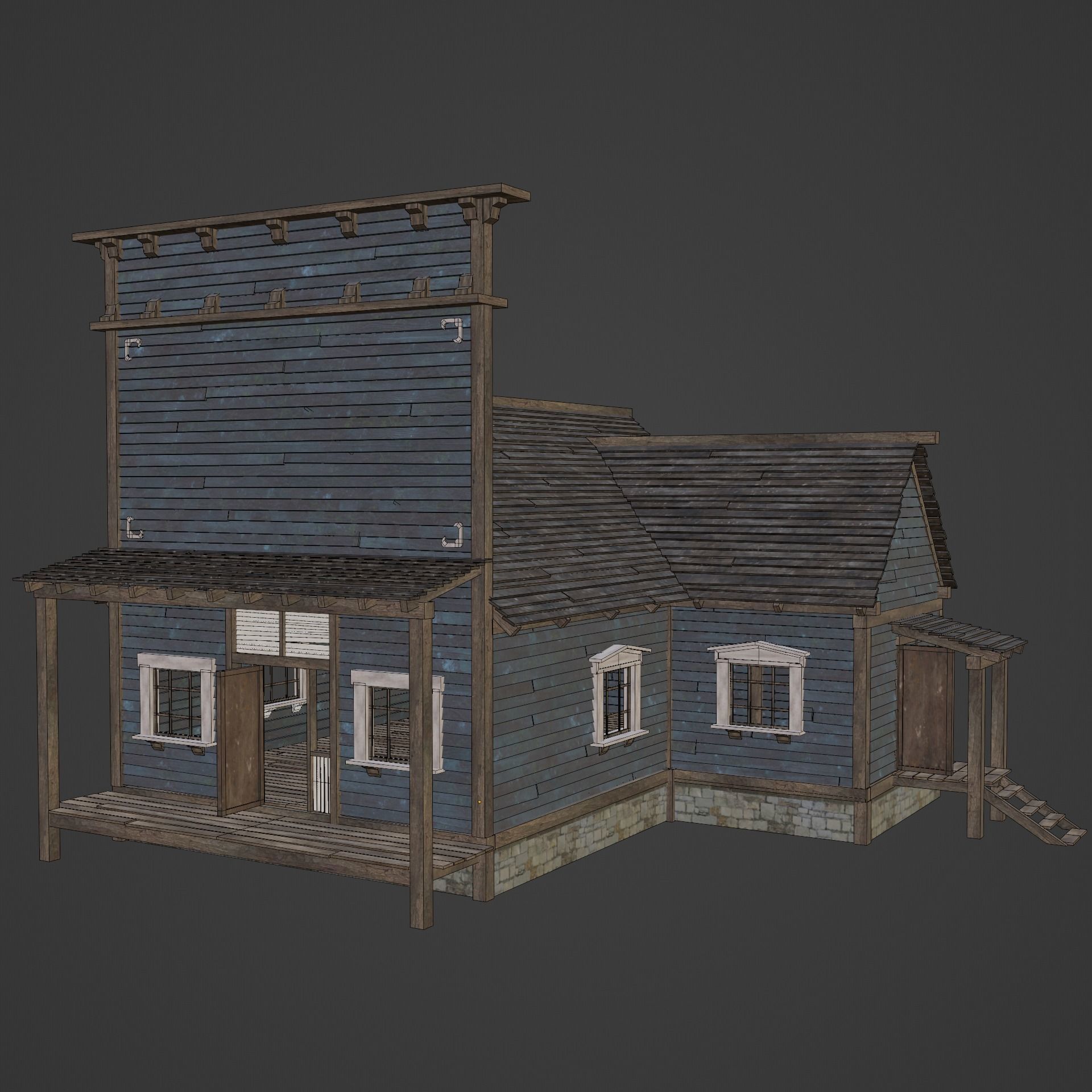 WILD WEST WESTERN HOUSE HUT COTTAGE CABIN BUILDING COLLECTION Low-poly 3D model_49