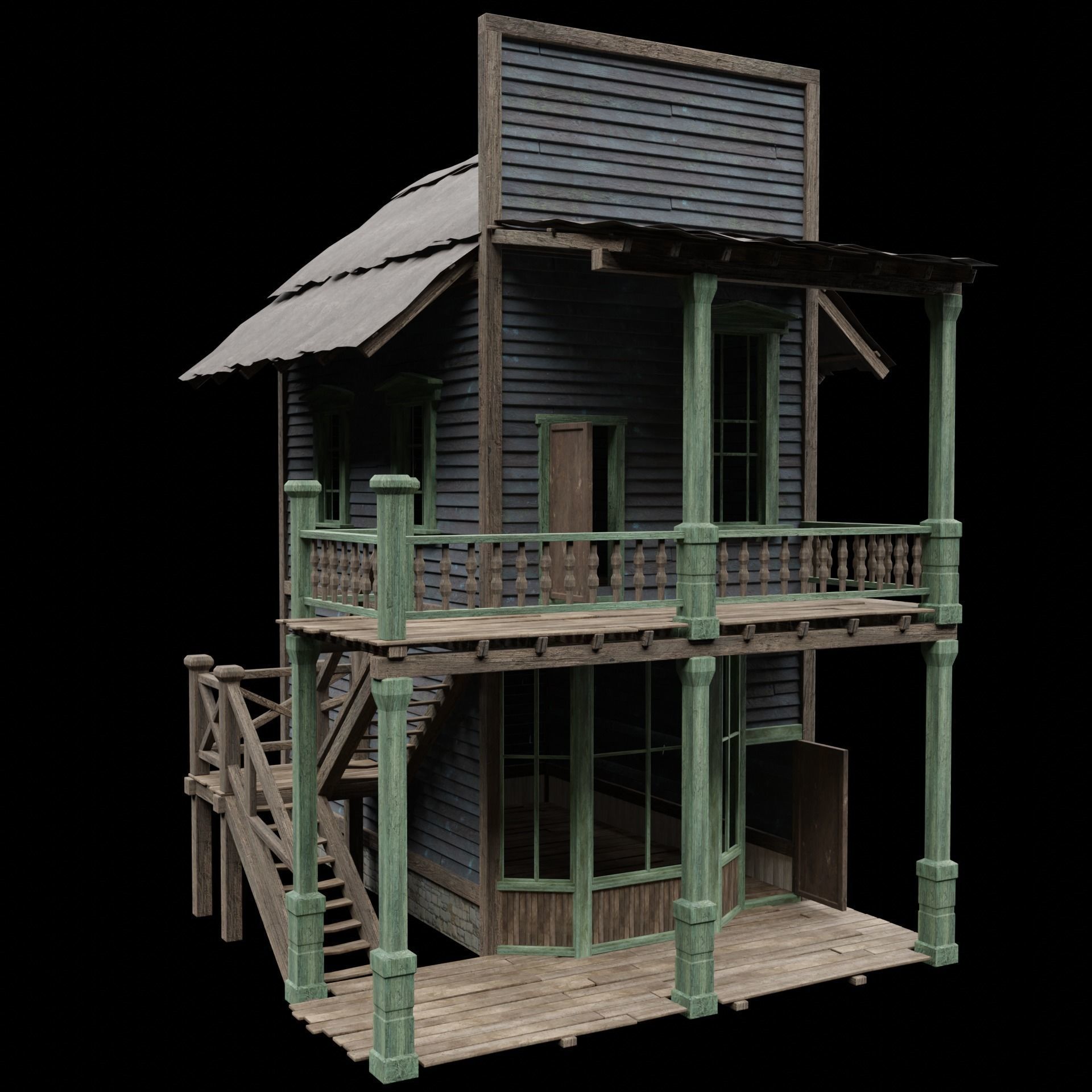 WILD WEST WESTERN HOUSE HUT COTTAGE CABIN BUILDING COLLECTION Low-poly 3D model_26