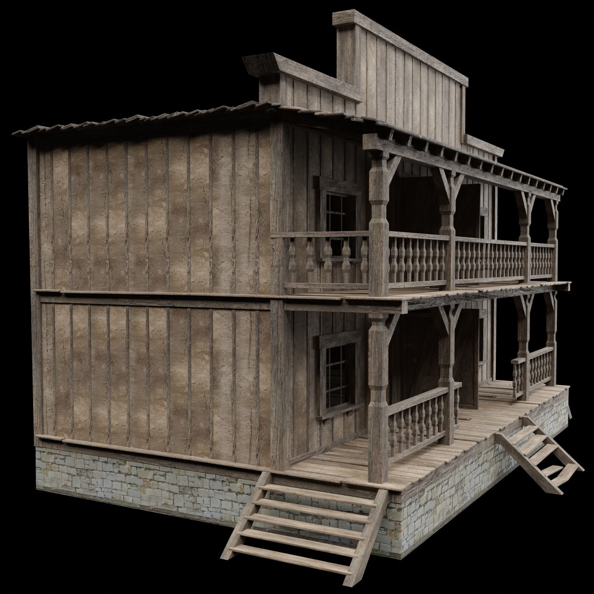 WILD WEST WESTERN HOUSE HUT COTTAGE CABIN BUILDING COLLECTION Low-poly 3D model_16