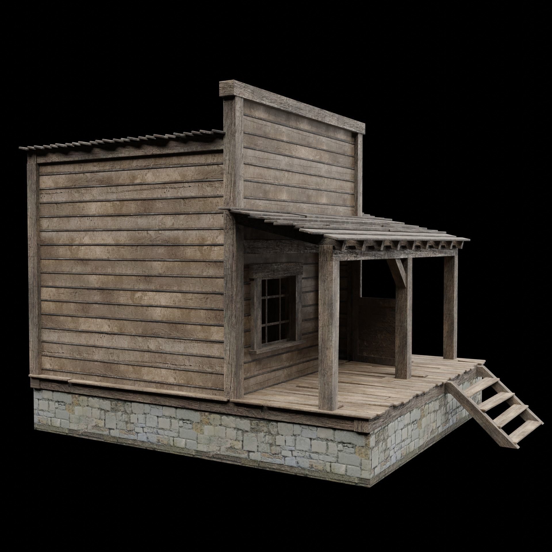 WILD WEST WESTERN HOUSE HUT COTTAGE CABIN BUILDING COLLECTION Low-poly 3D model_4