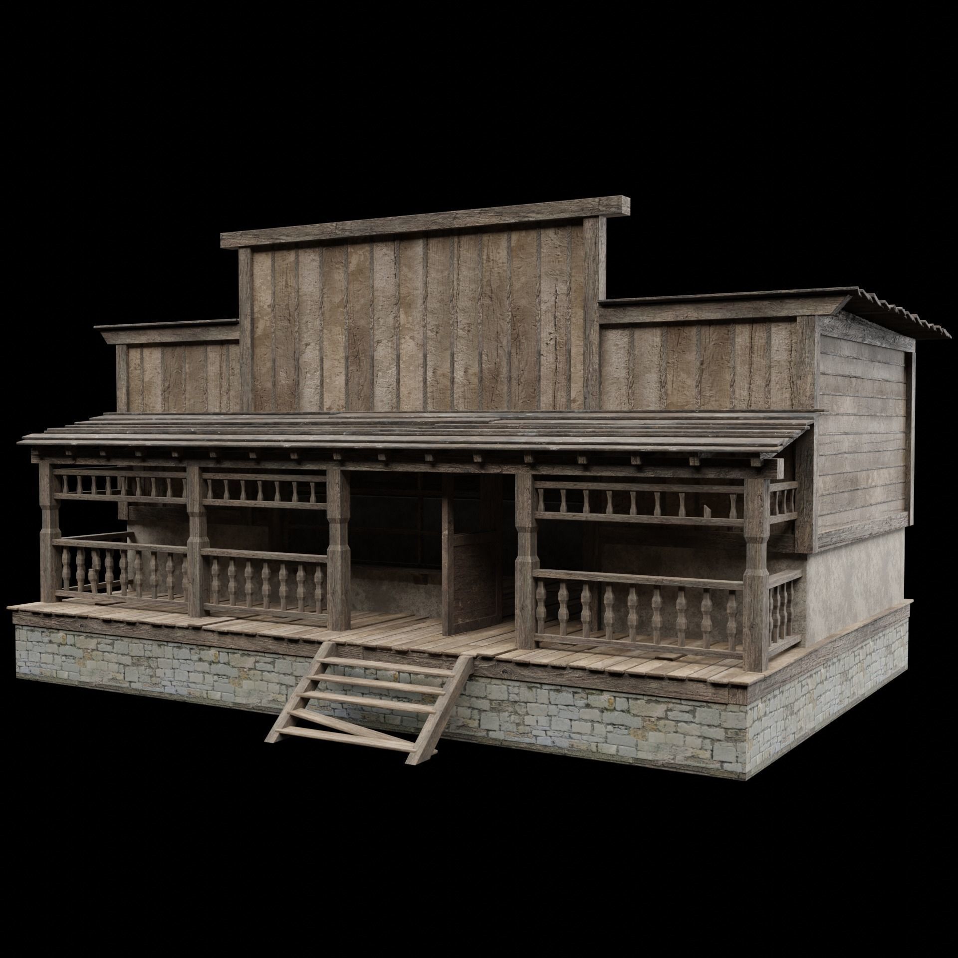 WILD WEST WESTERN HOUSE HUT COTTAGE CABIN BUILDING COLLECTION Low-poly 3D model_7