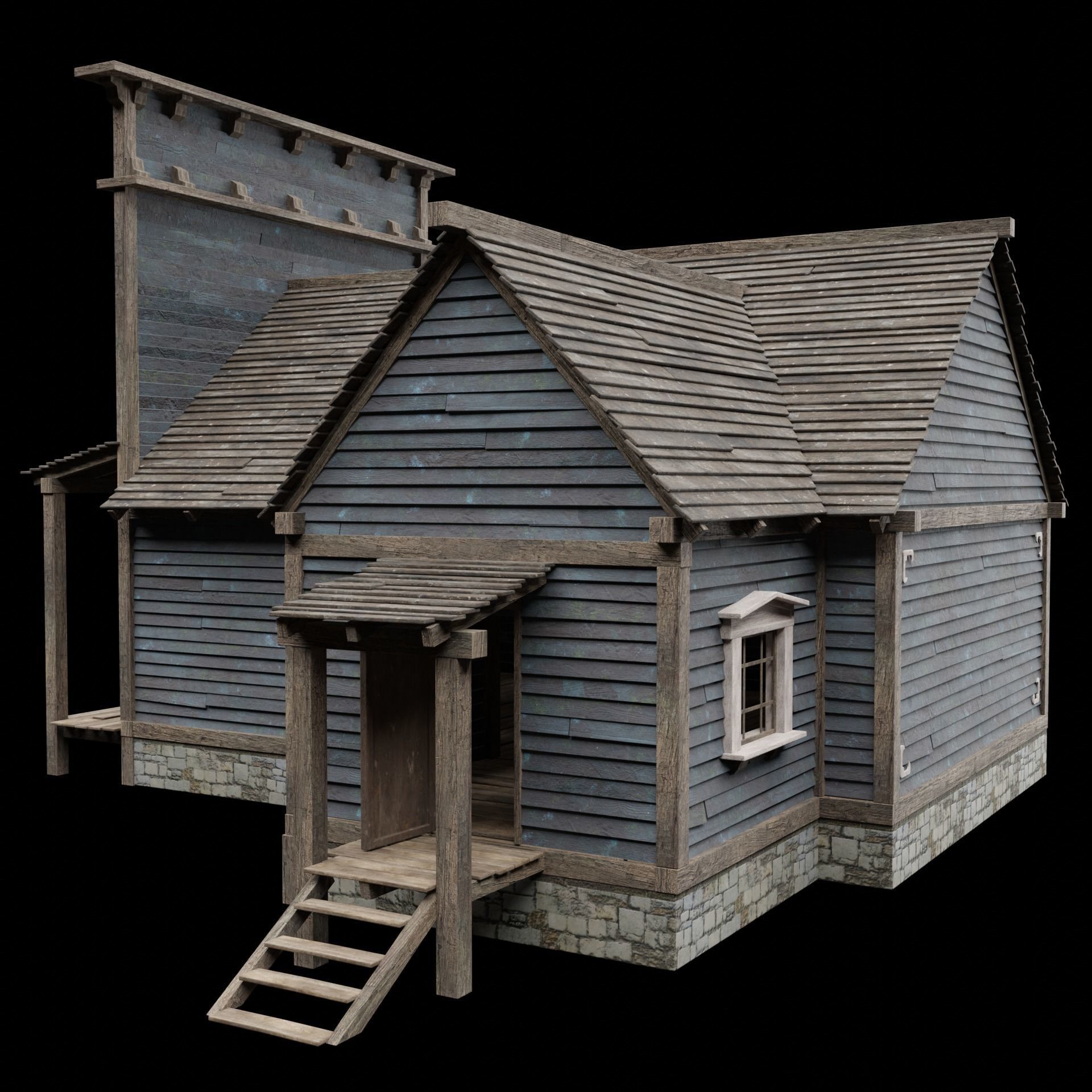 WILD WEST WESTERN HOUSE HUT COTTAGE CABIN BUILDING COLLECTION Low-poly 3D model_45