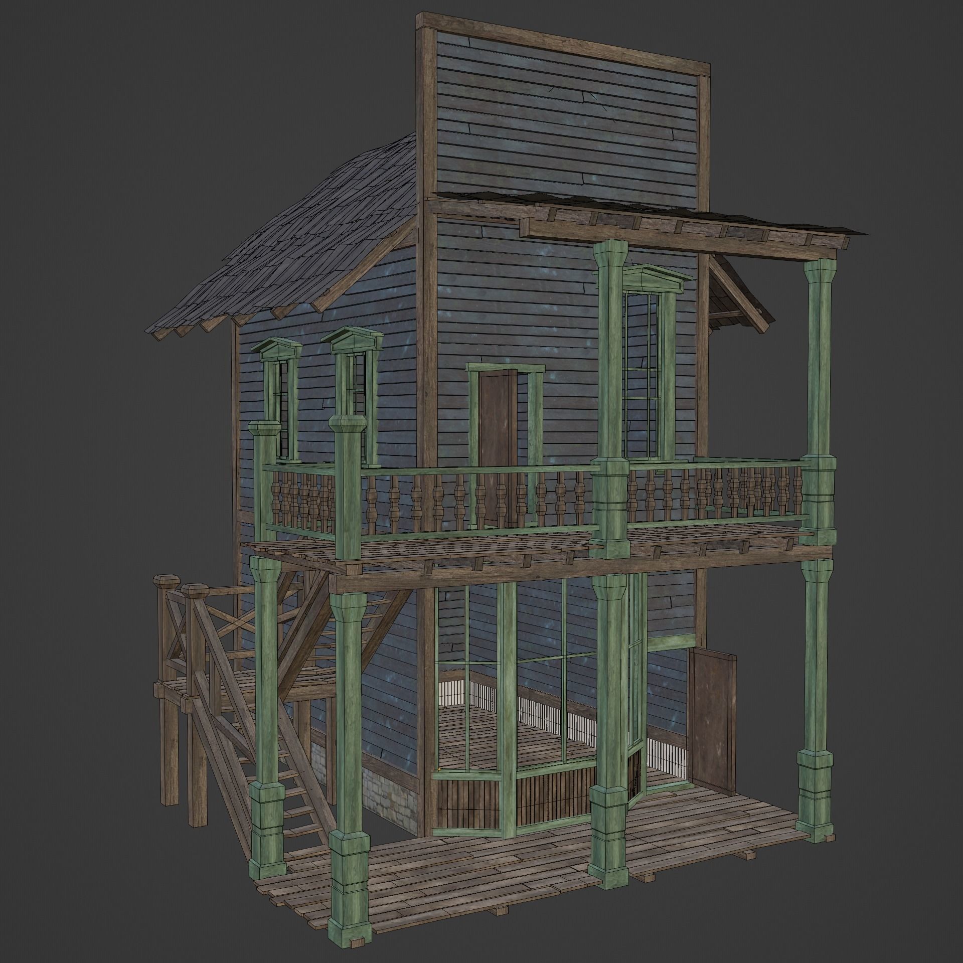 WILD WEST WESTERN HOUSE HUT COTTAGE CABIN BUILDING COLLECTION Low-poly 3D model_30