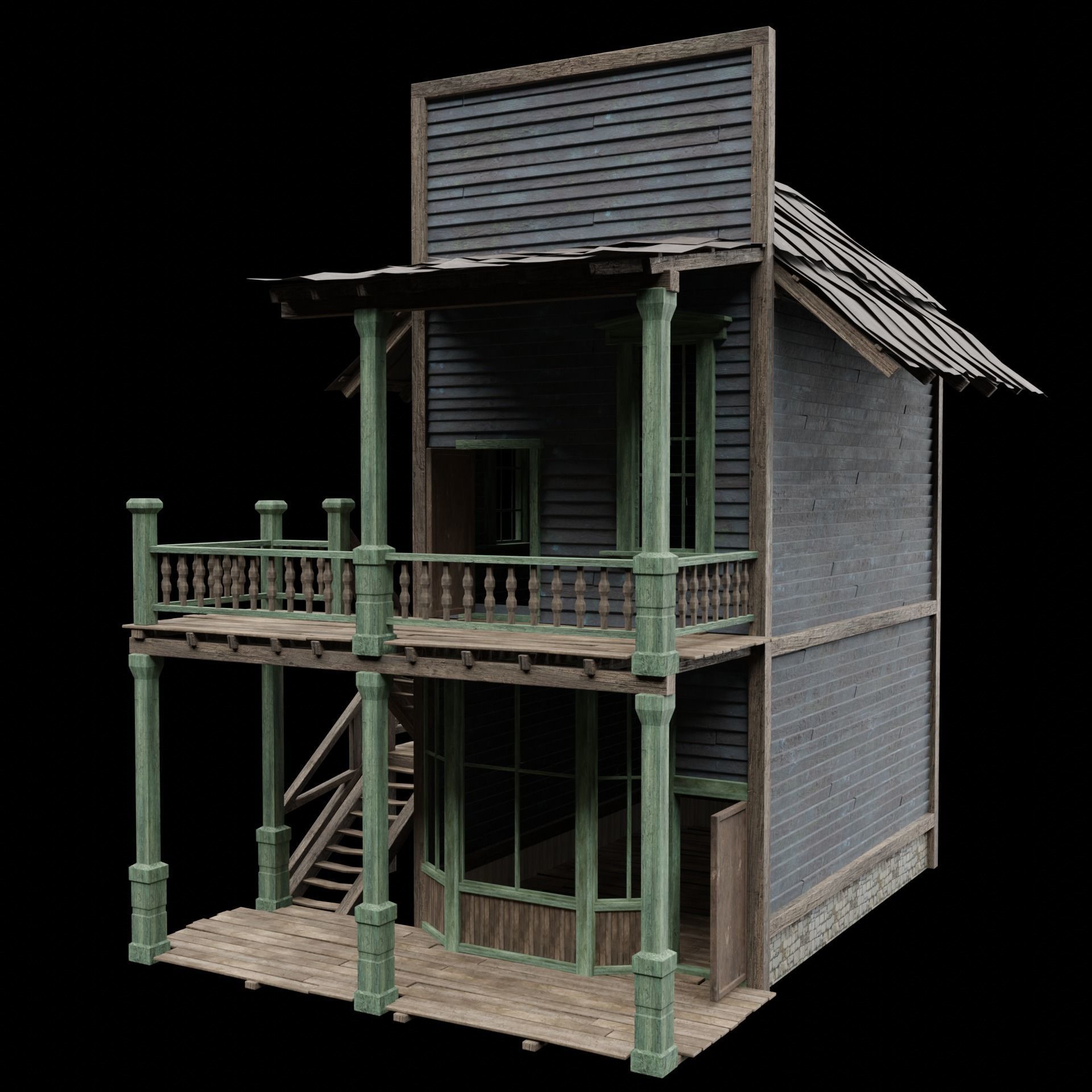 WILD WEST WESTERN HOUSE HUT COTTAGE CABIN BUILDING COLLECTION Low-poly 3D model_25