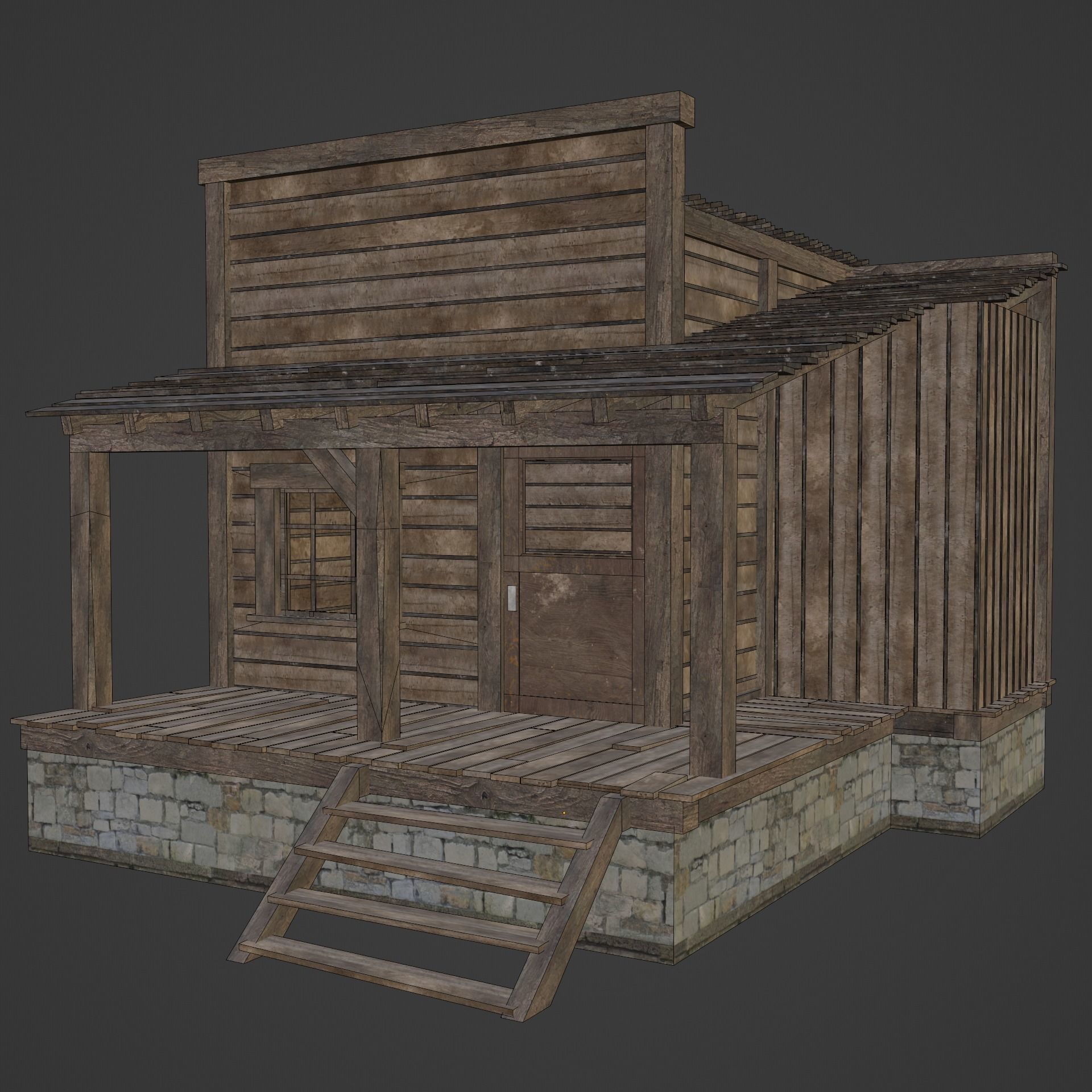 WILD WEST WESTERN HOUSE HUT COTTAGE CABIN BUILDING COLLECTION Low-poly 3D model_6