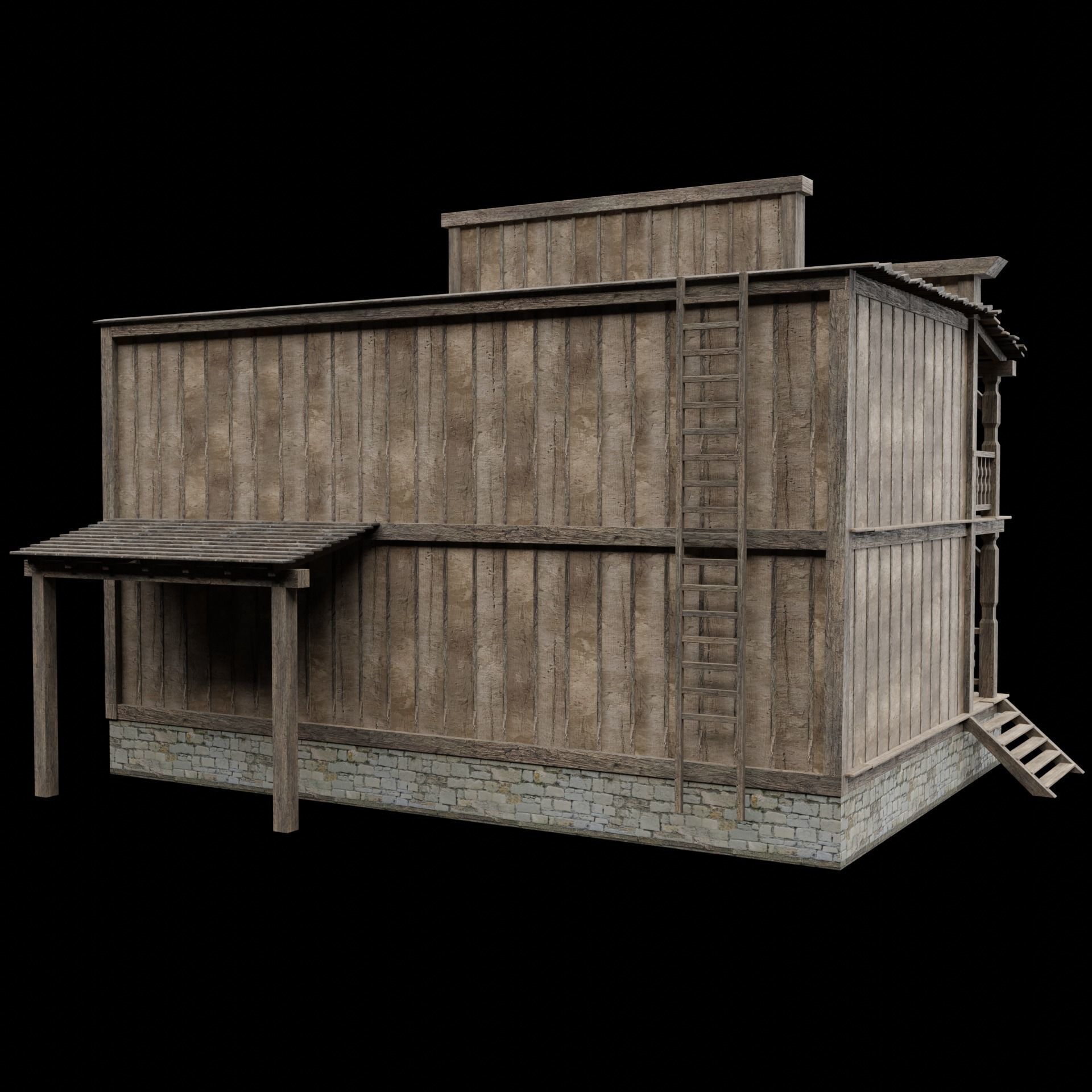 WILD WEST WESTERN HOUSE HUT COTTAGE CABIN BUILDING COLLECTION Low-poly 3D model_15