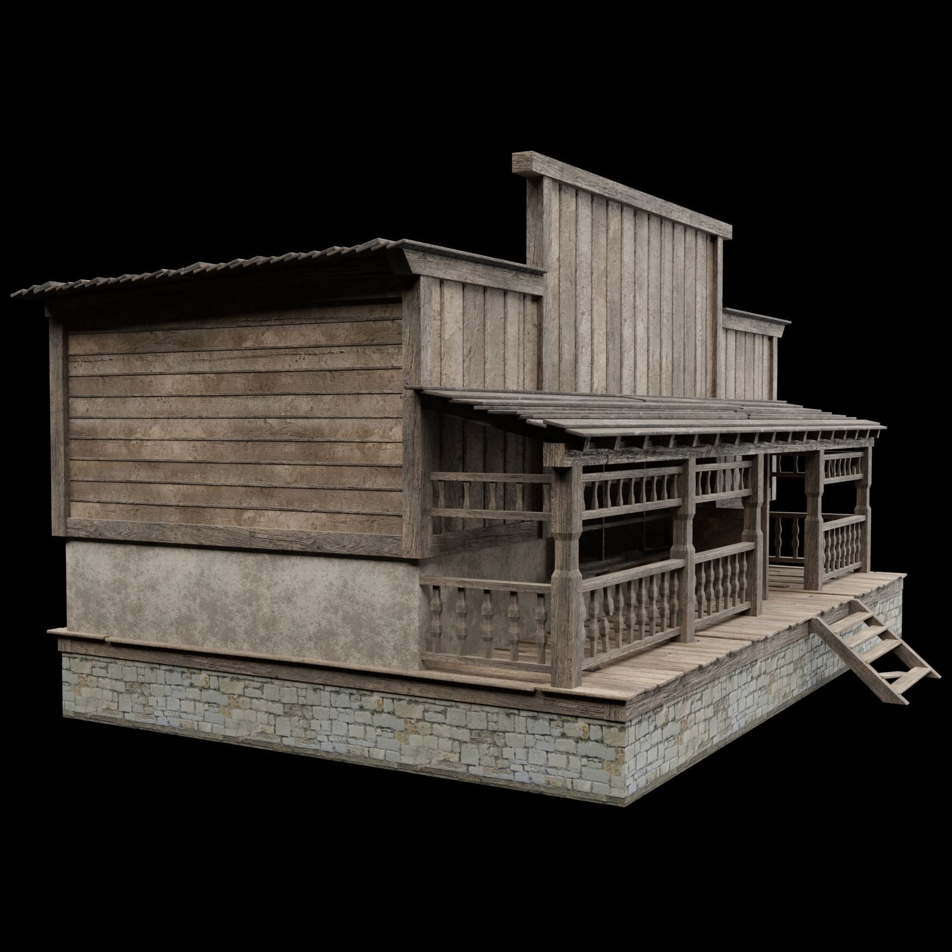 WILD WEST WESTERN HOUSE HUT COTTAGE CABIN BUILDING COLLECTION Low-poly 3D model_10