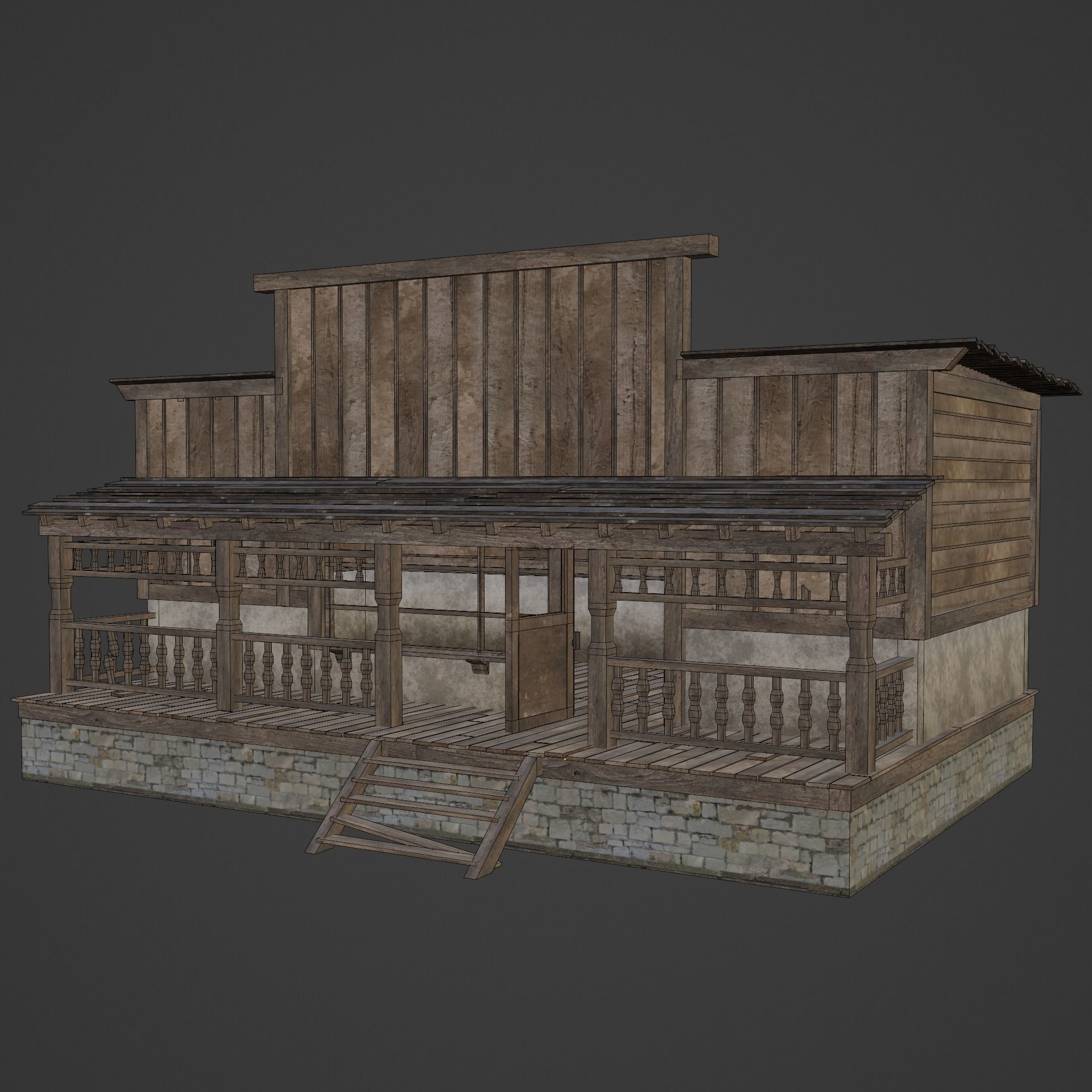 WILD WEST WESTERN HOUSE HUT COTTAGE CABIN BUILDING COLLECTION Low-poly 3D model_12