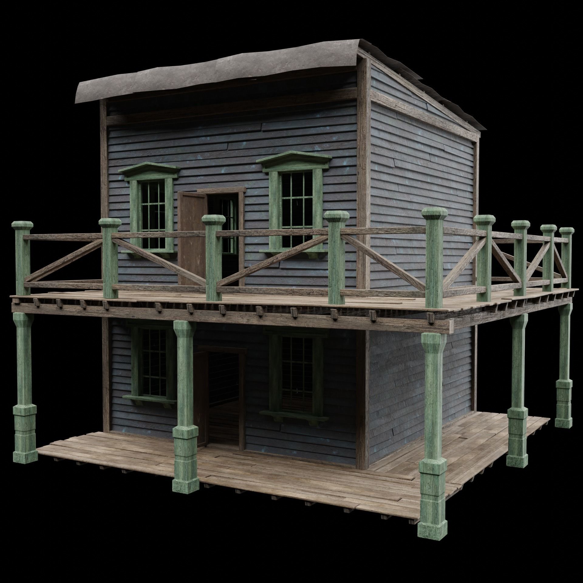 WILD WEST WESTERN HOUSE HUT COTTAGE CABIN BUILDING COLLECTION Low-poly 3D model_32