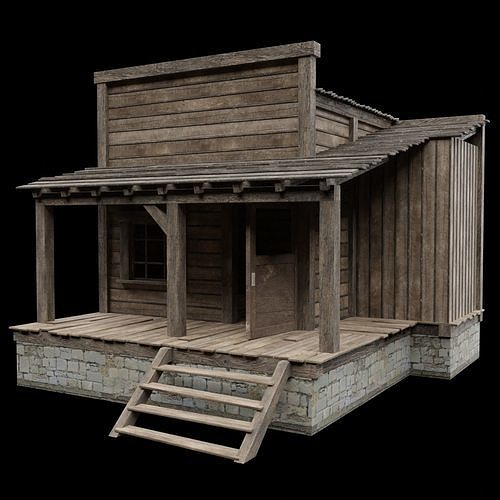 WILD WEST WESTERN HOUSE HUT COTTAGE CABIN BUILDING COLLECTION Low-poly 3D model 2