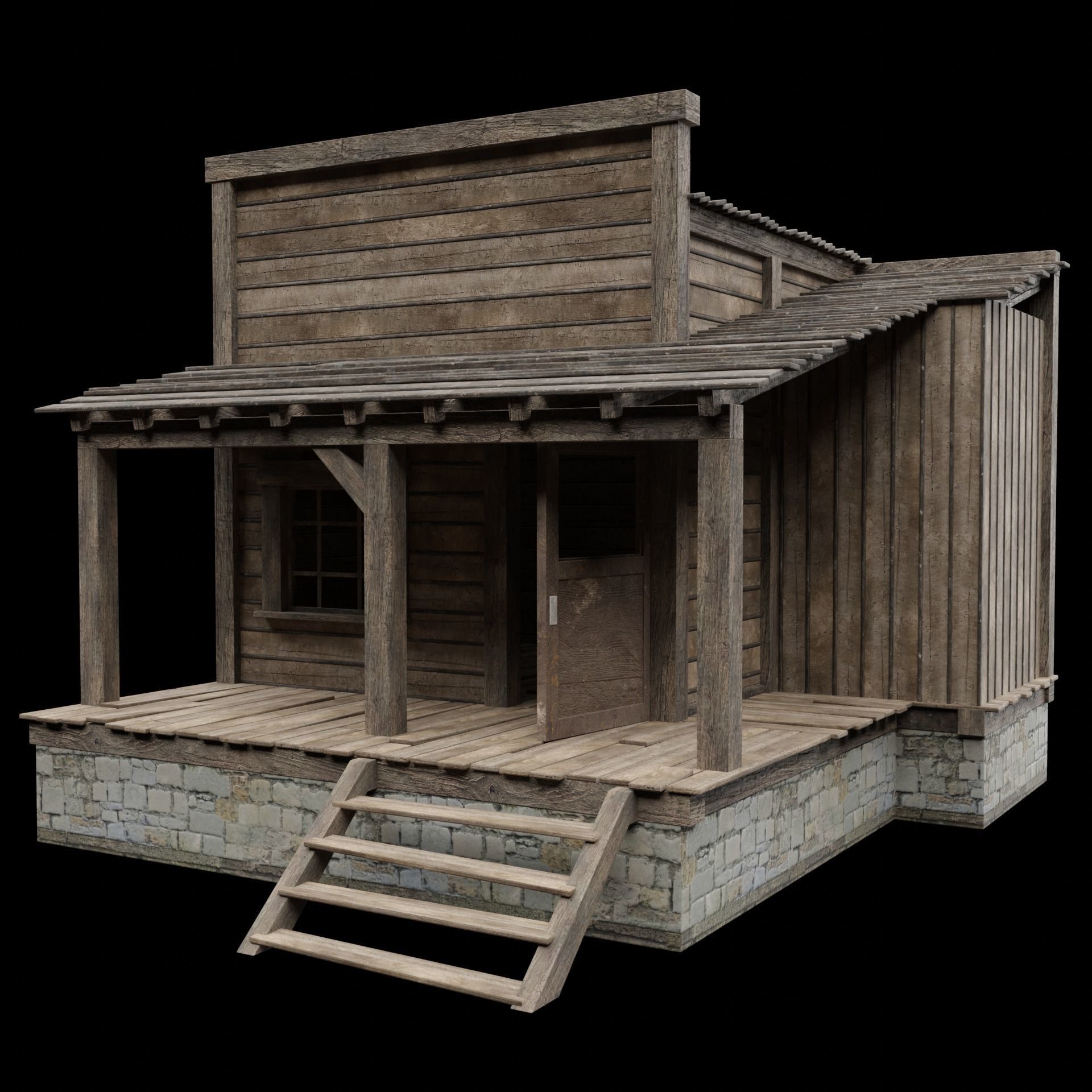 WILD WEST WESTERN HOUSE HUT COTTAGE CABIN BUILDING COLLECTION Low-poly 3D model_1