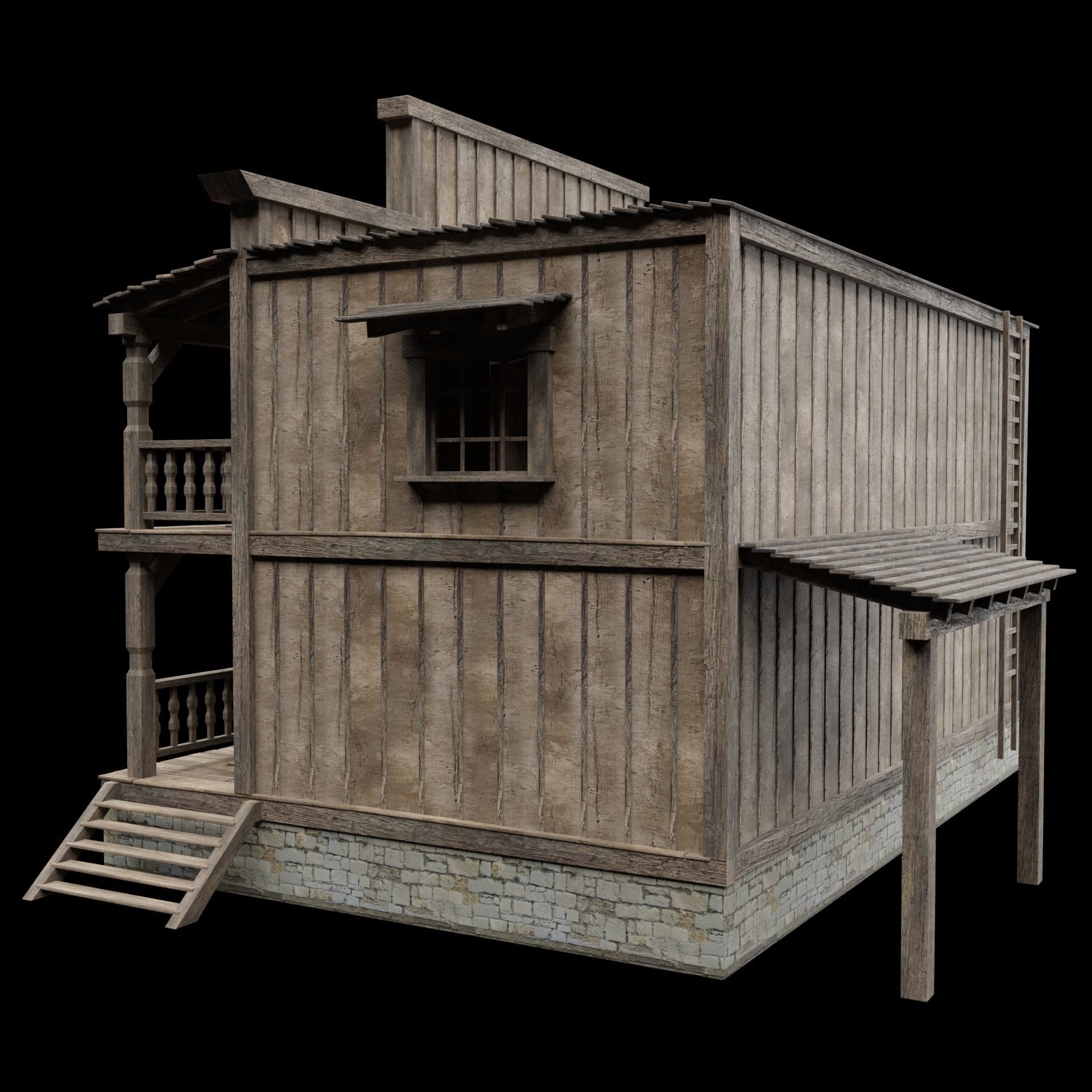 WILD WEST WESTERN HOUSE HUT COTTAGE CABIN BUILDING COLLECTION Low-poly 3D model_14