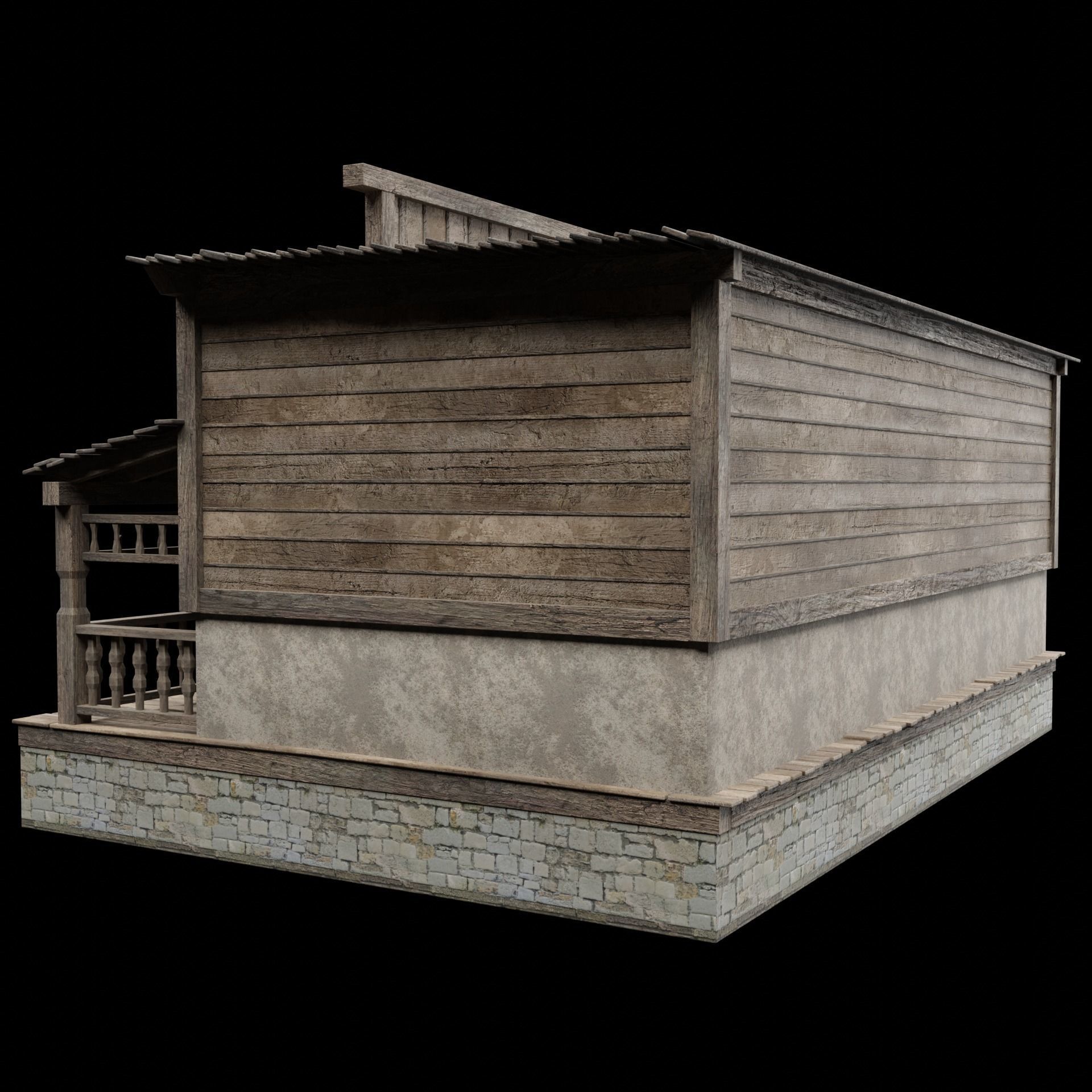 WILD WEST WESTERN HOUSE HUT COTTAGE CABIN BUILDING COLLECTION Low-poly 3D model_8