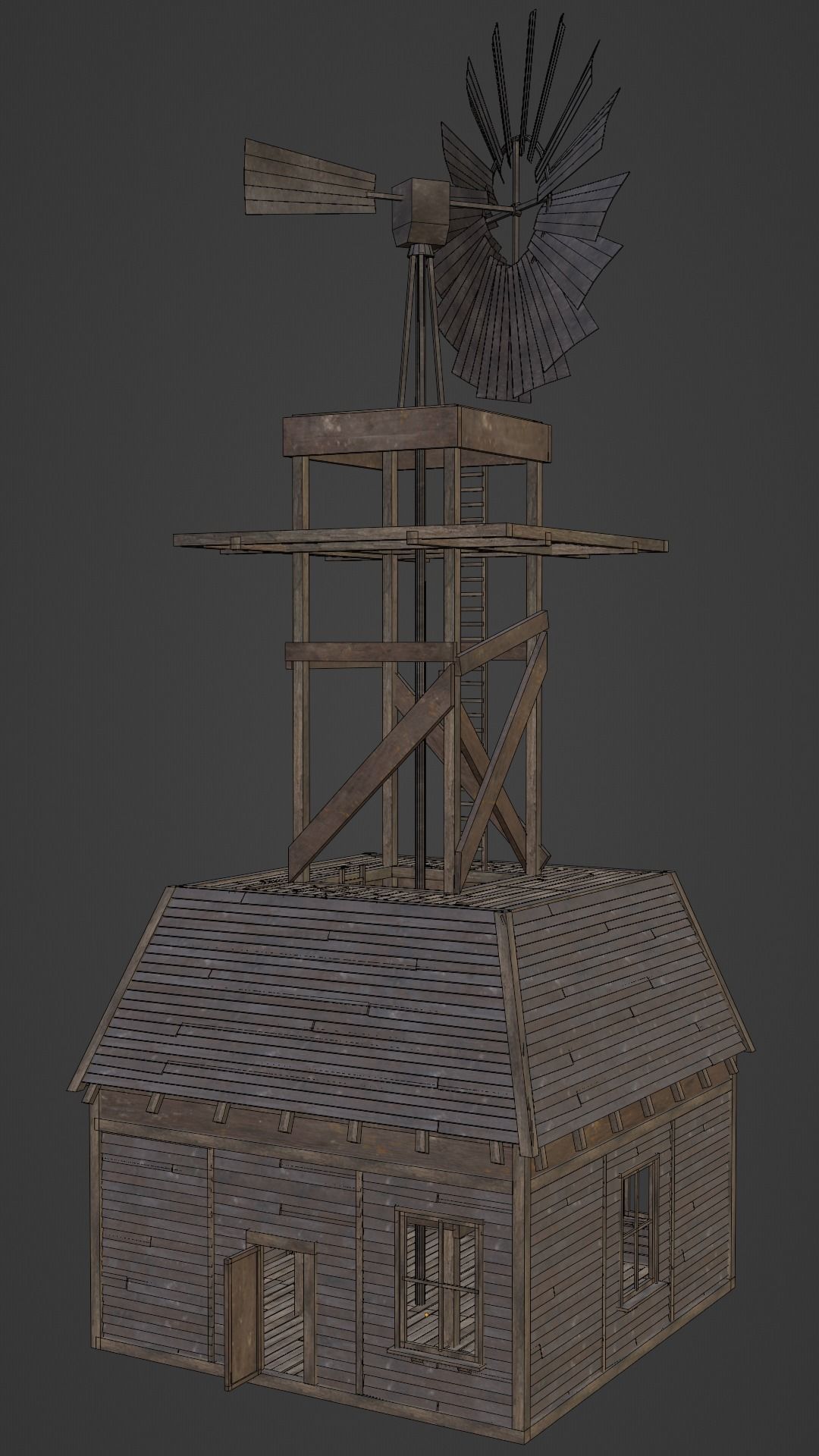 WILD WEST WESTERN WINDMILL WIND MILL TURBINE COLLECTION Low-poly 3D model_15