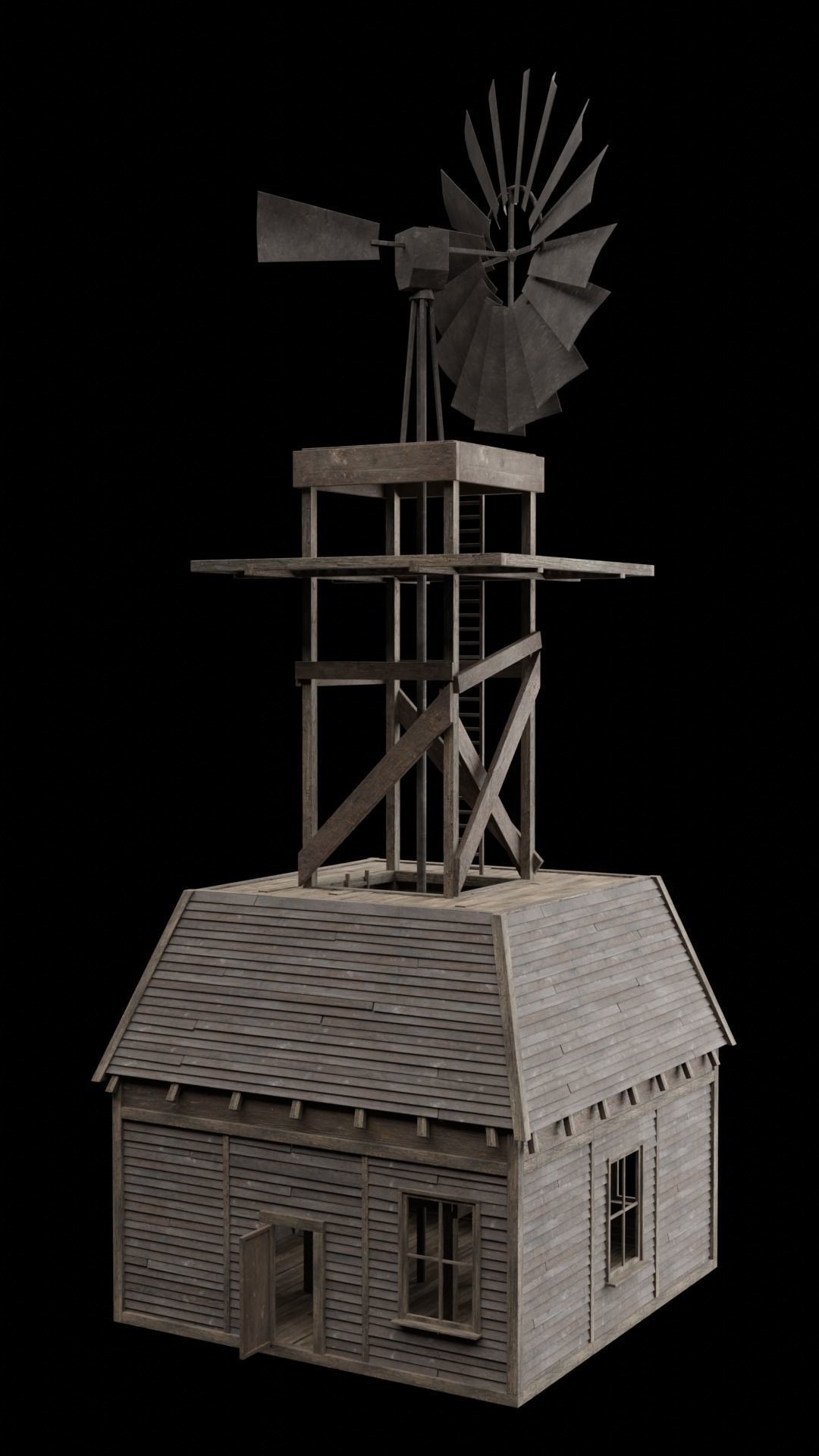 WILD WEST WESTERN WINDMILL WIND MILL TURBINE COLLECTION Low-poly 3D model_13