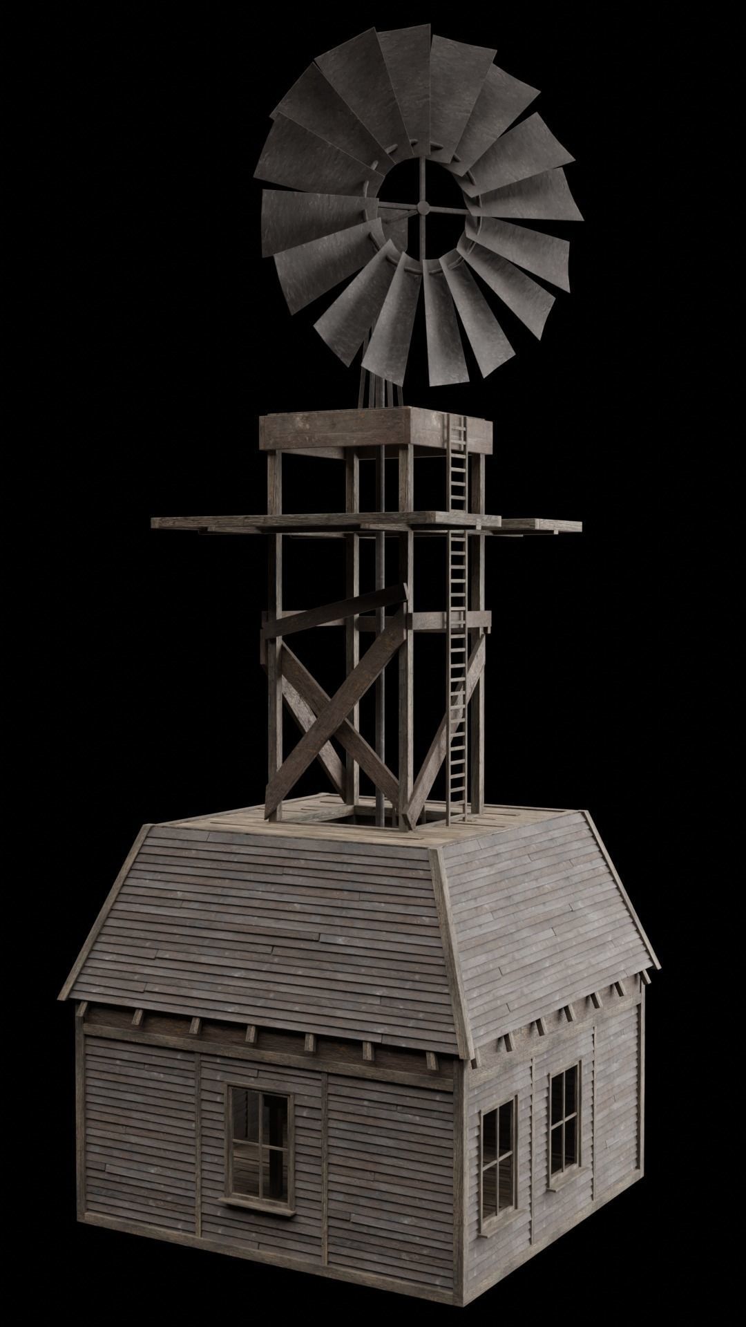 WILD WEST WESTERN WINDMILL WIND MILL TURBINE COLLECTION Low-poly 3D model_14