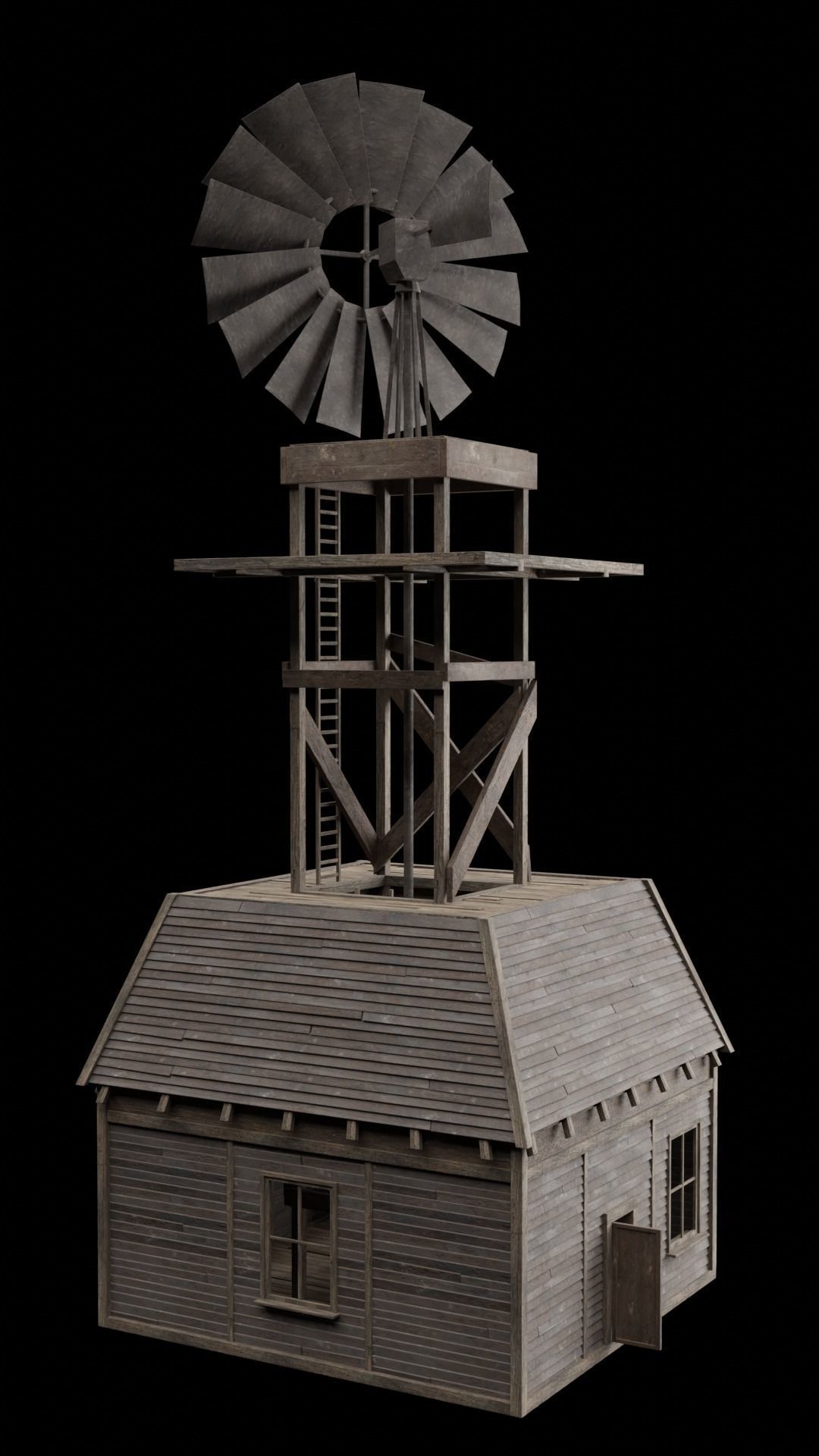 WILD WEST WESTERN WINDMILL WIND MILL TURBINE COLLECTION Low-poly 3D model_12