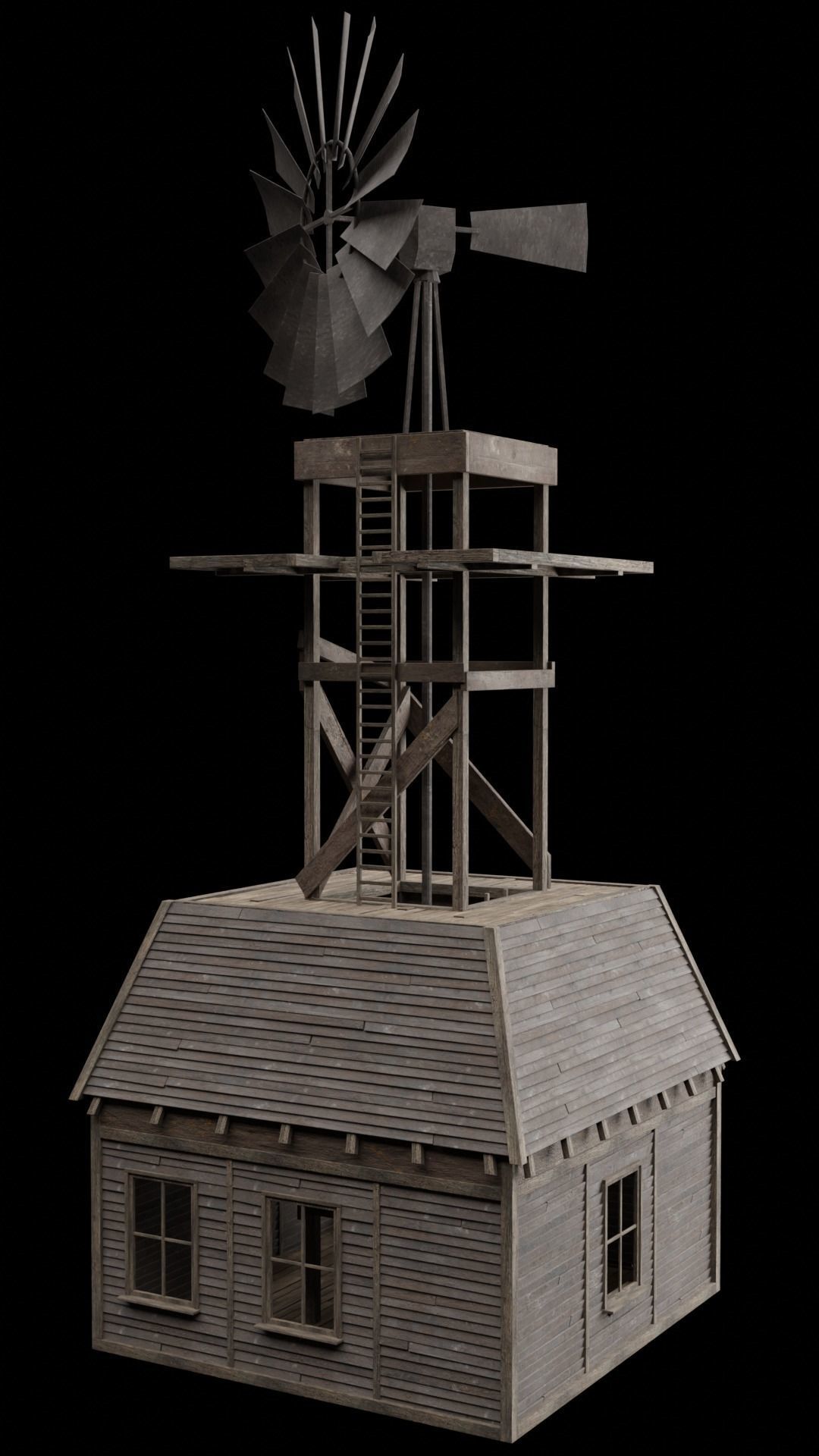 WILD WEST WESTERN WINDMILL WIND MILL TURBINE COLLECTION Low-poly 3D model_11