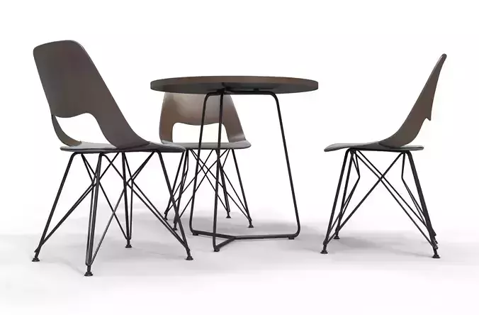 Table set armchair 3d model cafe restaurant  3D model