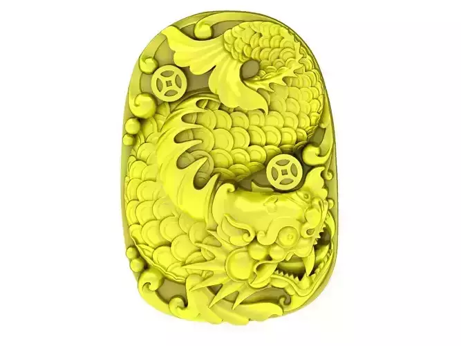A5100 Fengshui Chinese Dragon Head Carp Body Pendant 3D Model